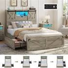 Wrought Studio™ Farmhouse Bed Frame with LED Headboard & 4 Drawers Gray King,  incomplete 