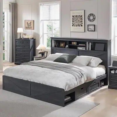 king size bed frame with 4 storage drawers black(incomplete box 1/2, similar to the photo)