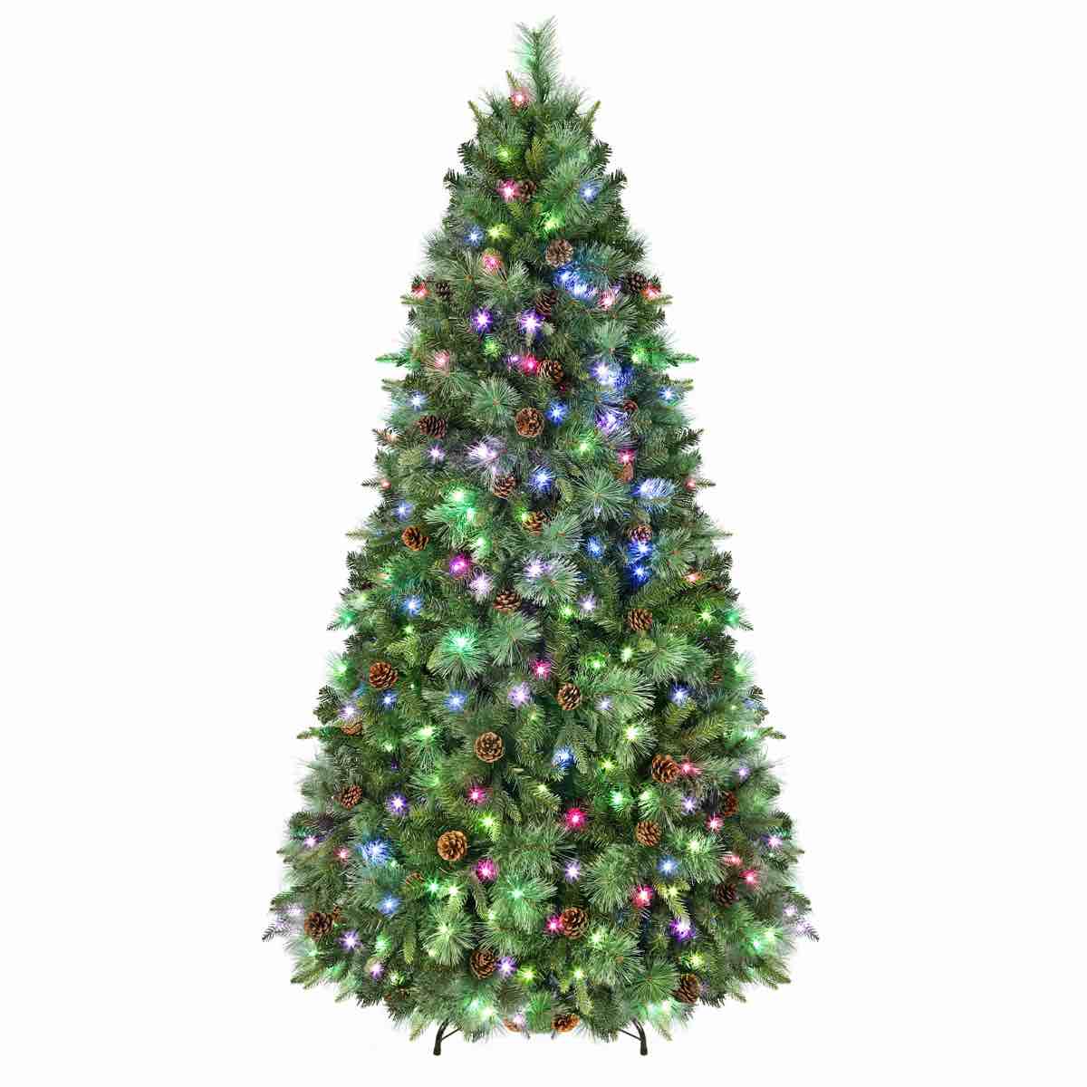prelit christmas tree with pine, remote control and foldable metal stand