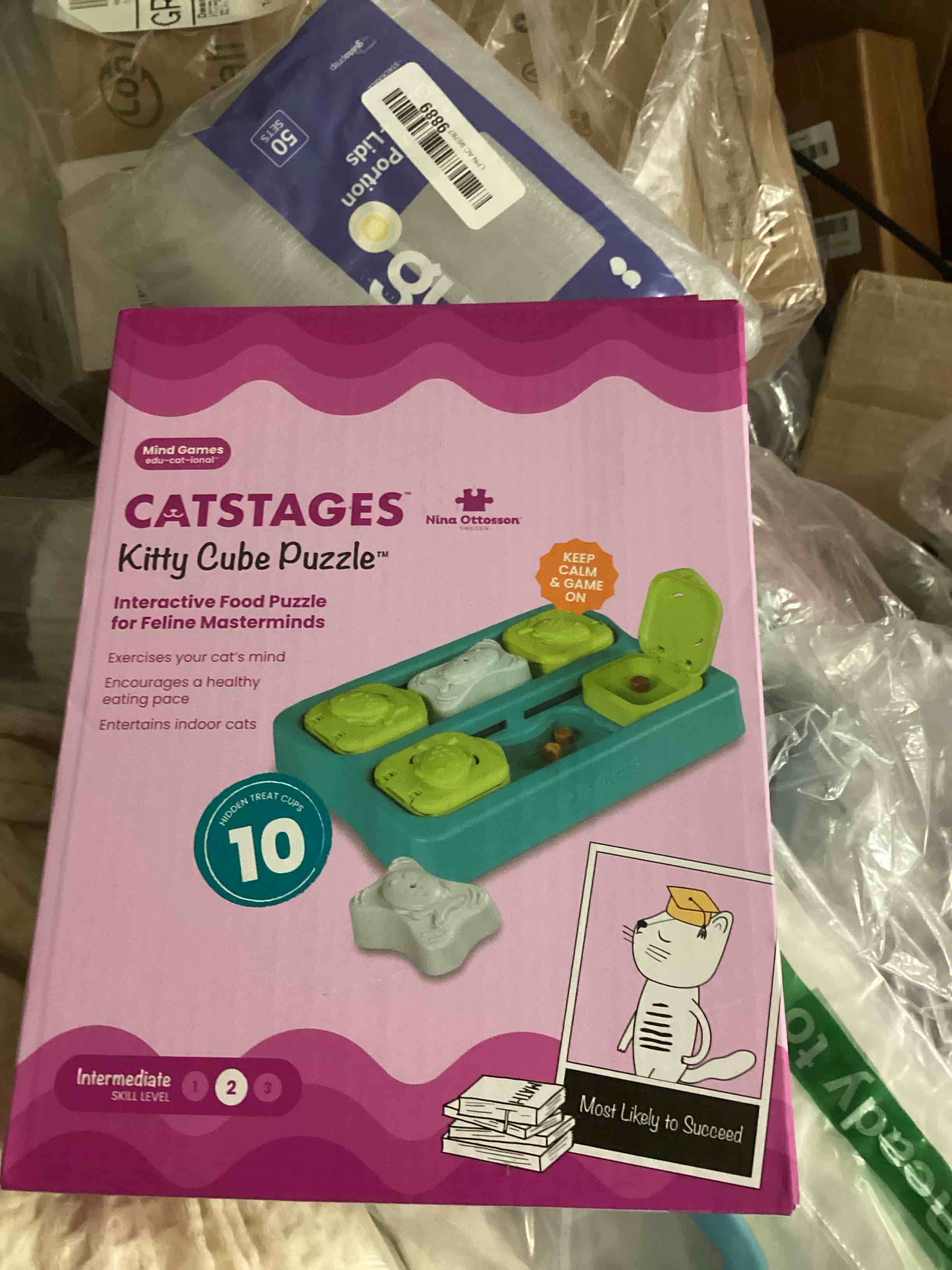 Condition photo showing Good Condition for catstages kitty cube interactive treat puzzle cat toy, blue