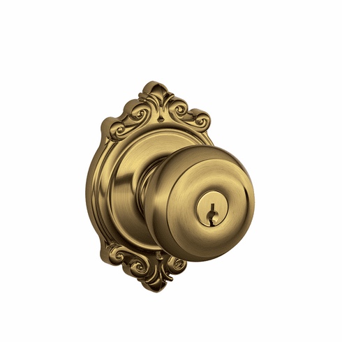 SCHLAGE RESIDENTIAL F51A-GEO-609-BRK F51A Georgian Keyed Entry Knob Lock With Brookshire Trim