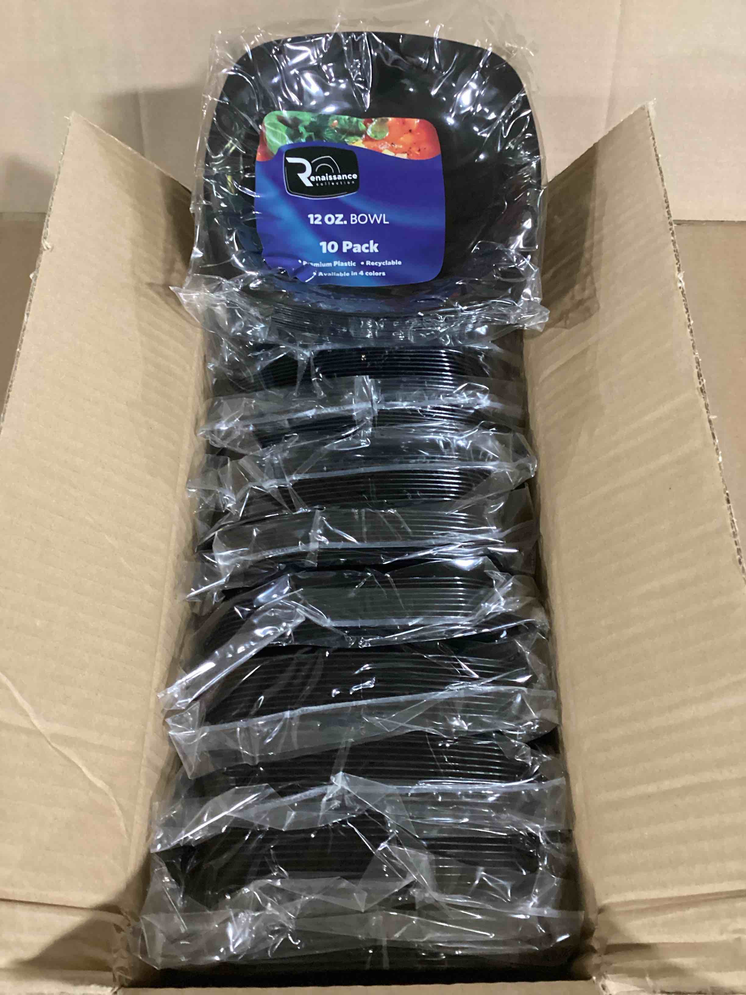 Case of 12 (10ct) Renaissance Collection 12oz Plastic Bowl, Black