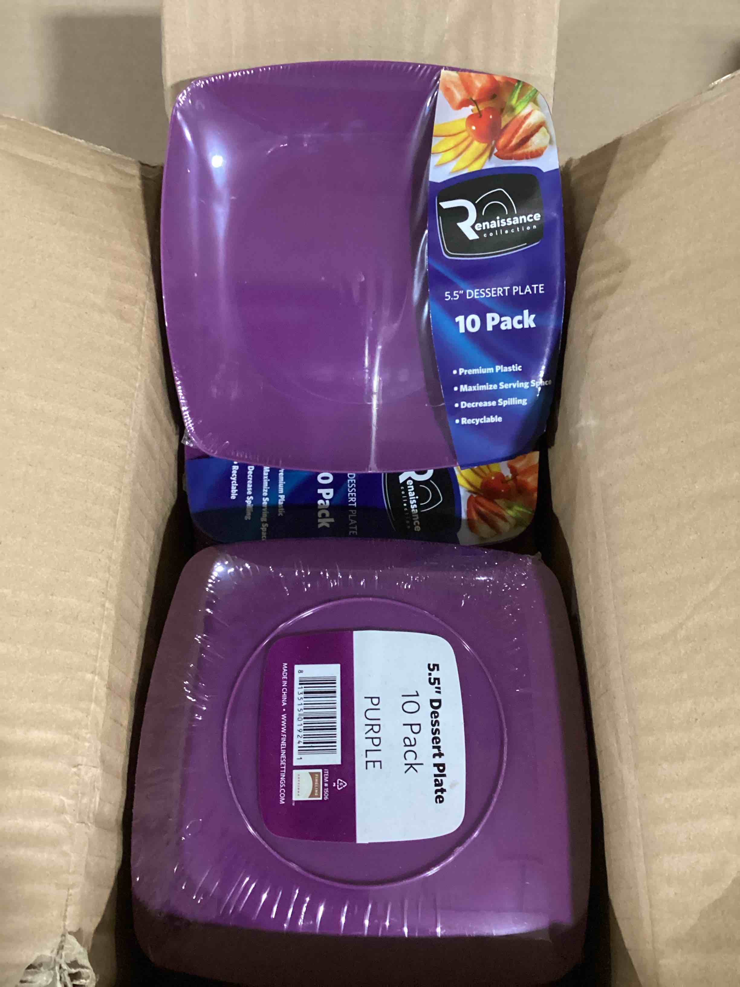 Case of 12 (10ct) Renaissance Collection 5.5in Plastic Dessert Plate, Purple