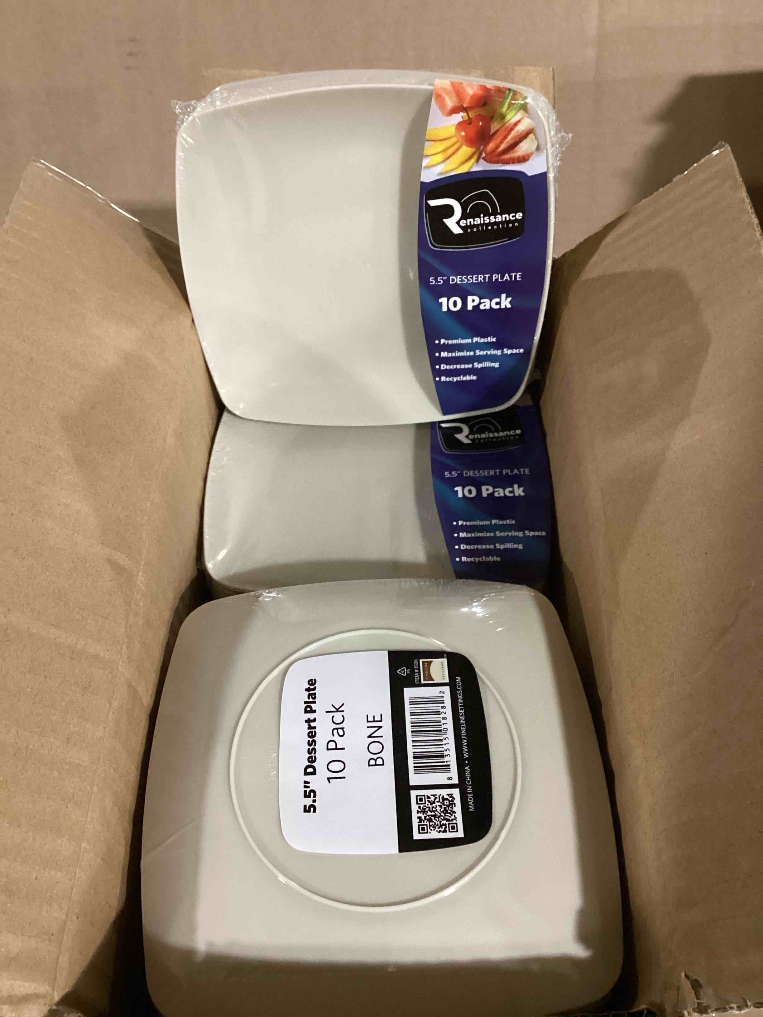 Case of 12 (10ct) Renaissance Collection 5.5in Plastic Dessert Plate, Beige 