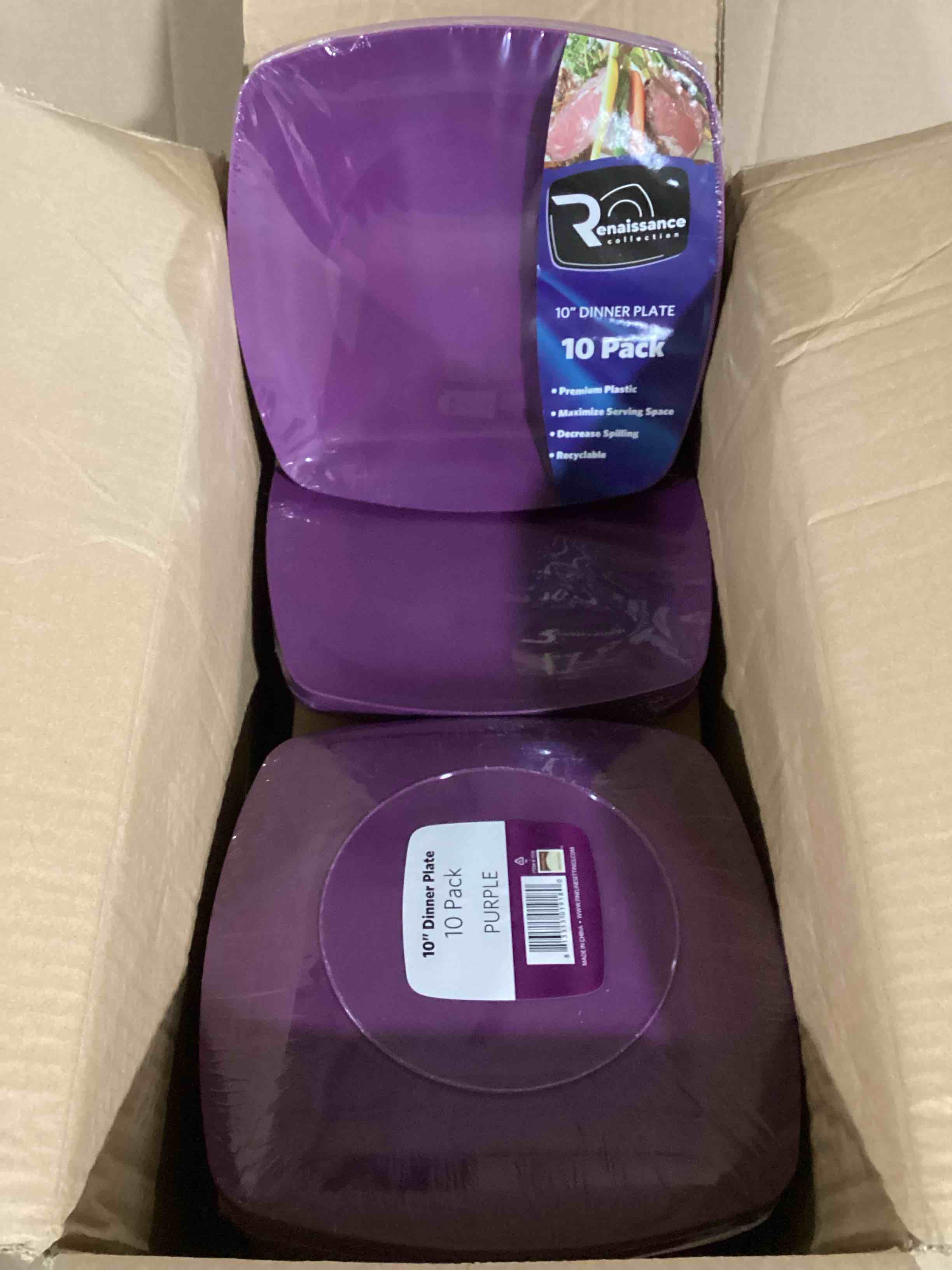 Case of 8 10ct) Renaissance Collection 10in Plastic Dinner Plate, Purple