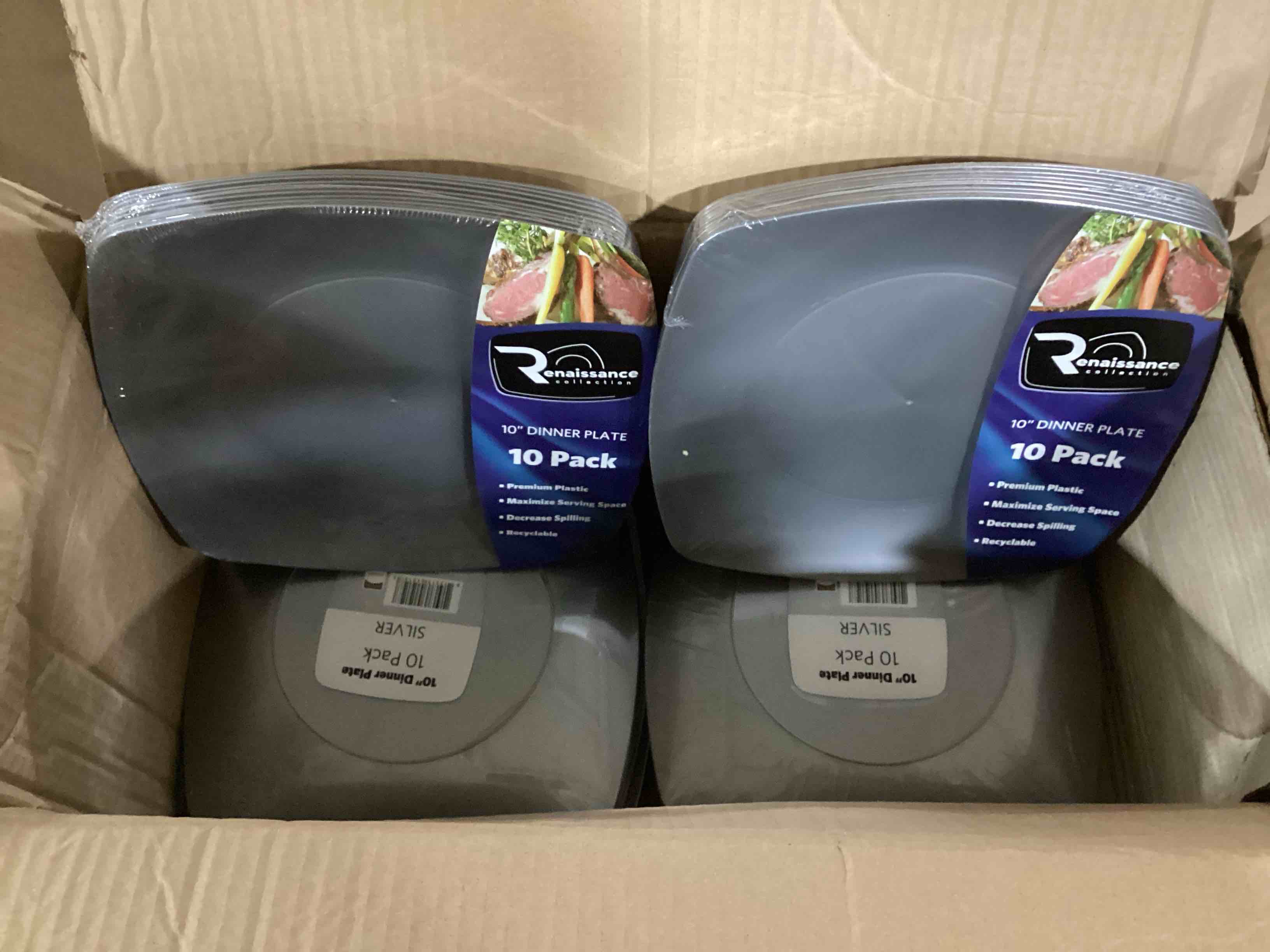 Case of 6 (10ct) Renaissance Collection 10in Plastic Dinner Plate, Silver