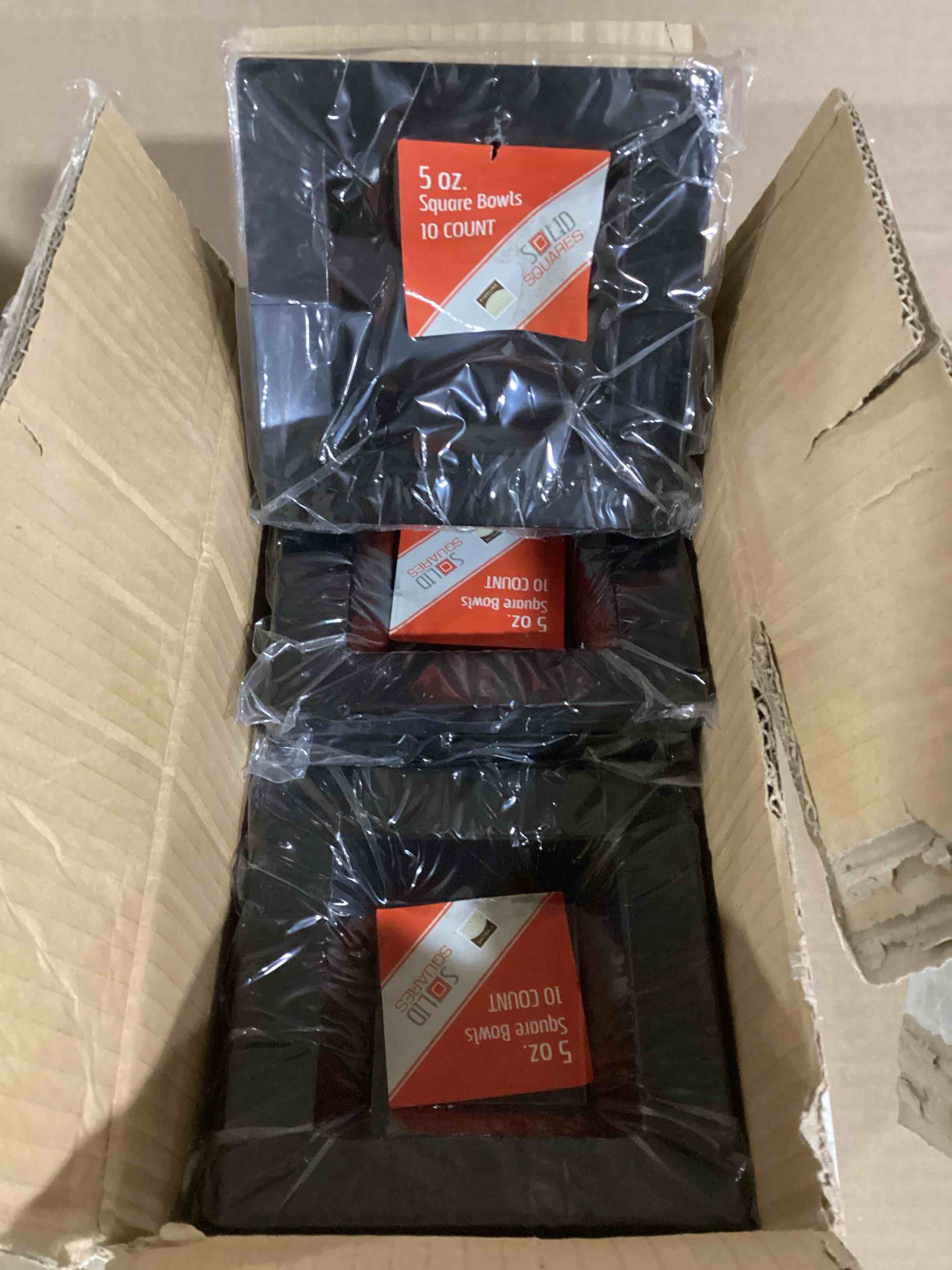 Case of 8 (10ct) Fineline 5oz Plastic Square Bowls, Black 