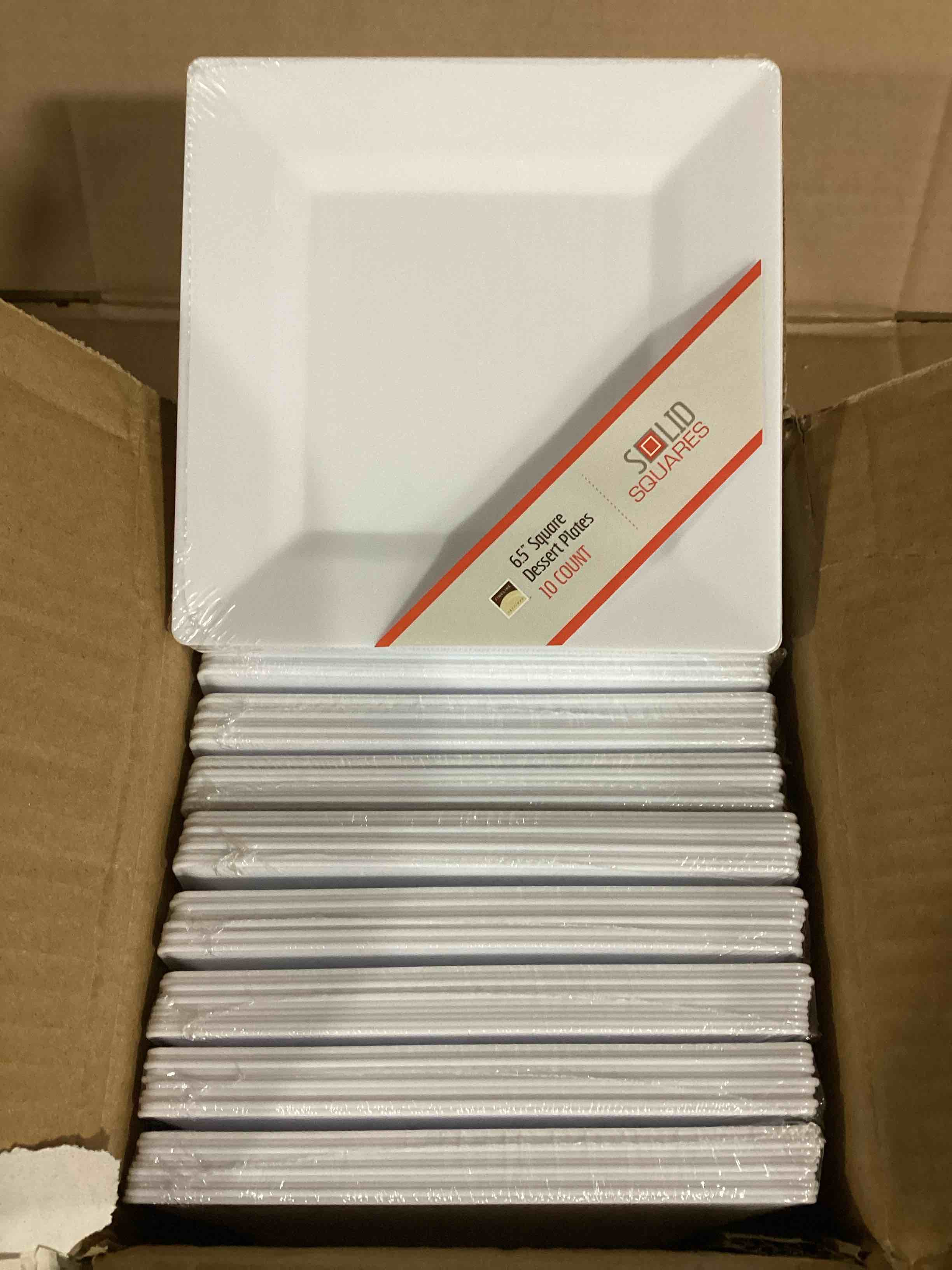 Case of 12 (10ct) Solid Squares 6.5in Plastic Dessert Plates, White