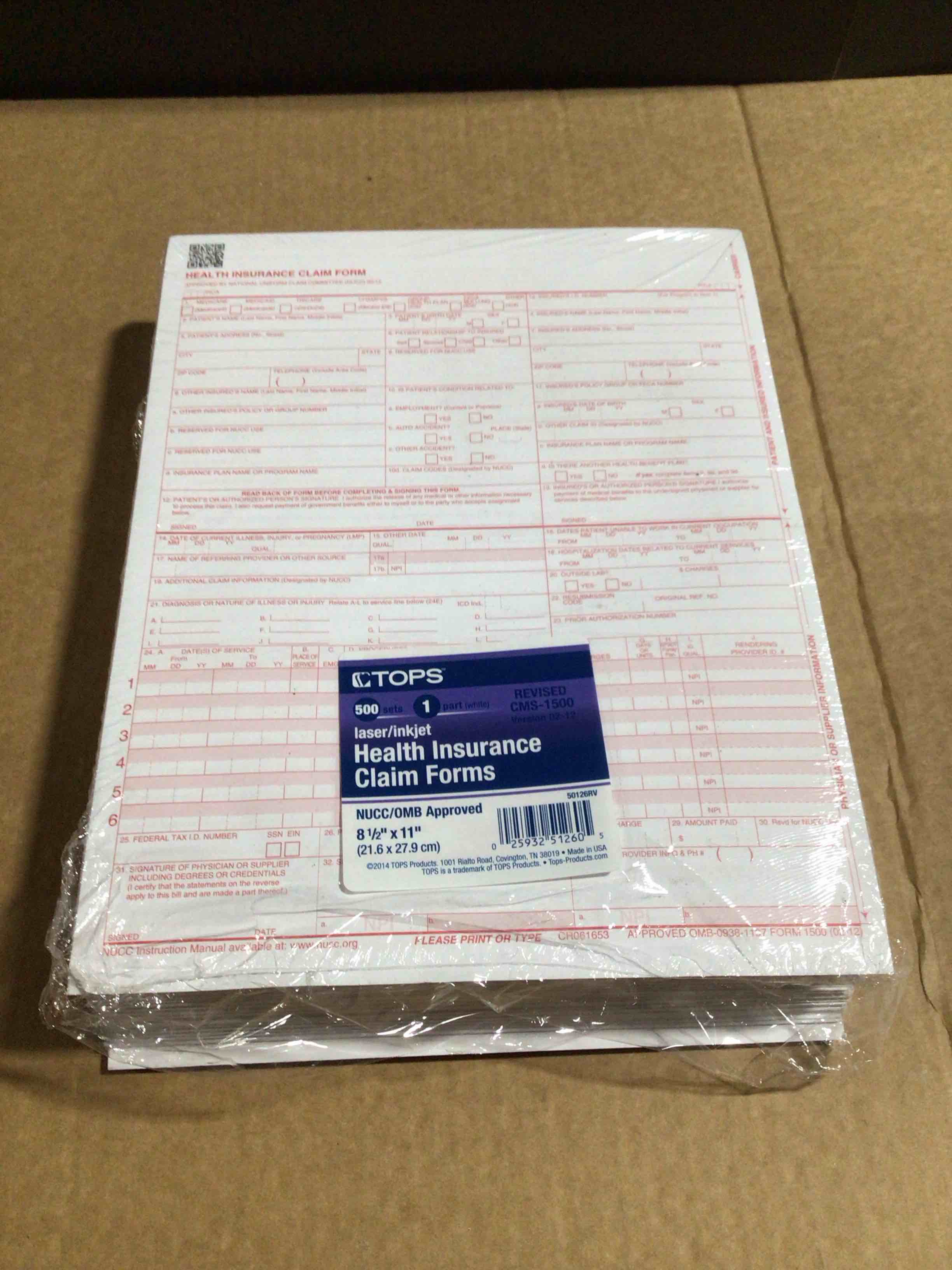 Condition photo showing Good Condition for TOPS  TOP50126RV  CMS-1500 Laser Printer Forms  500 / Pack  White