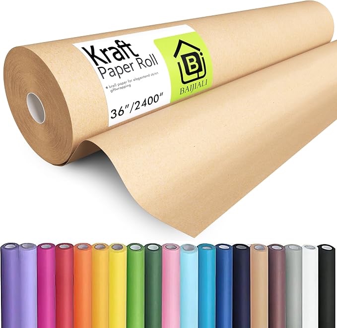 BAIJIALI 36" x 2,400" (200') Kraft Paper Roll for Craft Bulletin Board Paper Art Table Covering Crafting Gift Wrapping Bouquet Packing Parcel (Brown, 36''x200') Brown 36"x200'