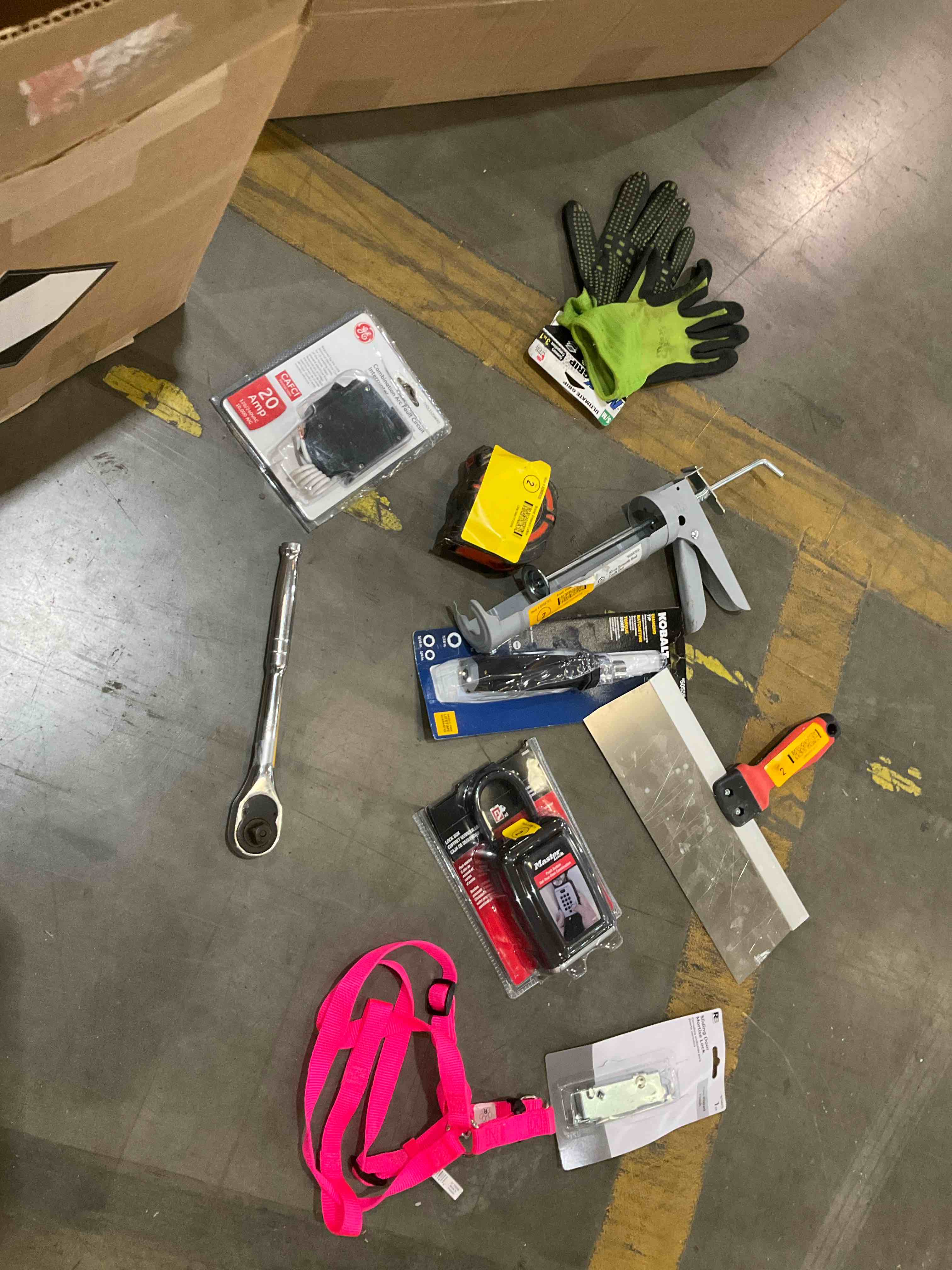 Condition photo showing As Is for assorted home improvement lot (small tools, screw, home accessories, etc.)