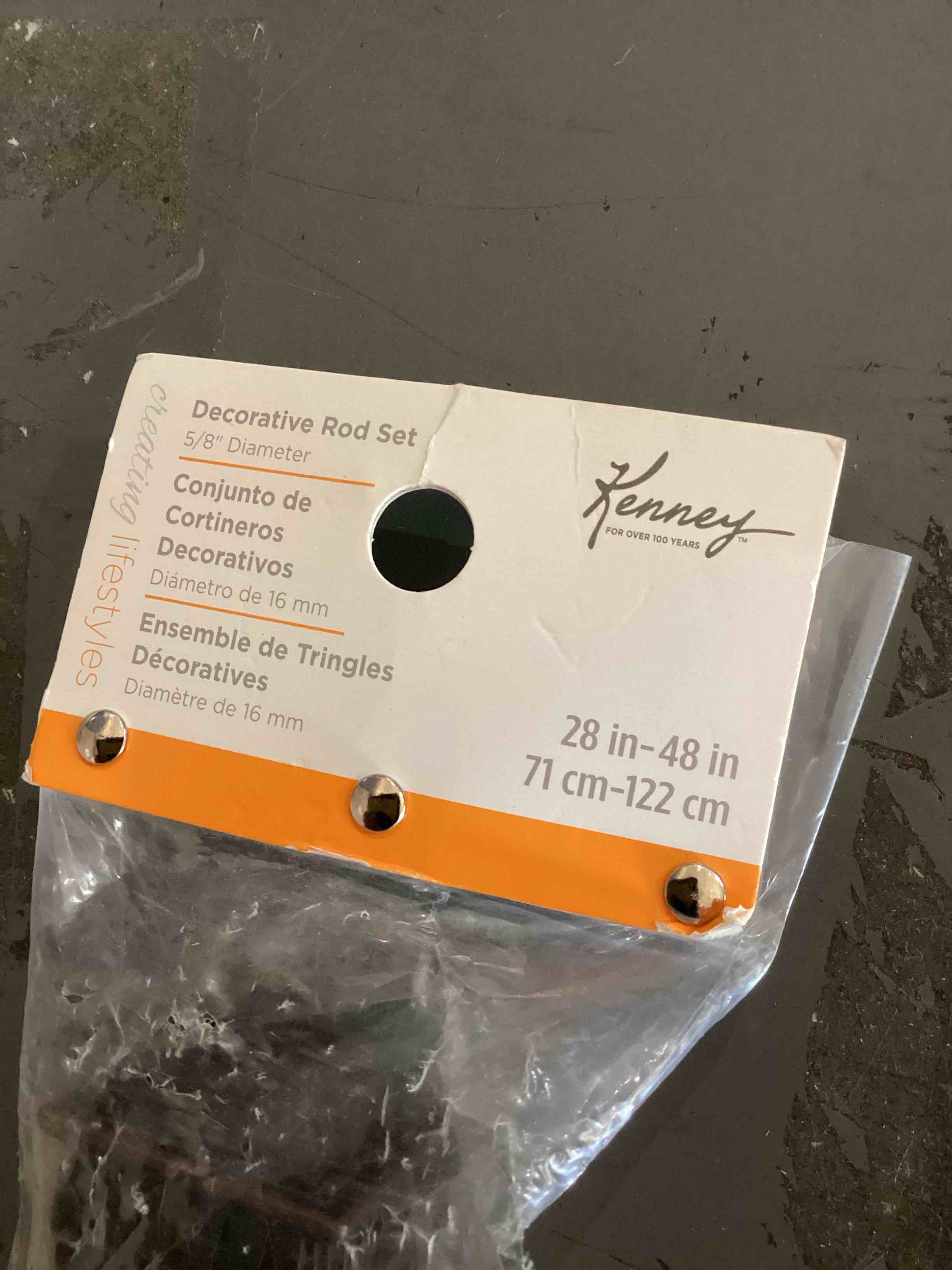 Condition photo showing As Is for Kenney KN71712 Beckett Soft Square End Standard Decorative Window Curtain Rod, 28-48" Adjustable Length, Weathered Brown Finish, 5/8" Diameter Steel Tube, 1-Pack 1-Pack 28-48" Weathered Brown