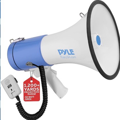 pyle megaphone - portable pa bullhorn - built-in siren, 50w adjustable volume control in 1200 yard r