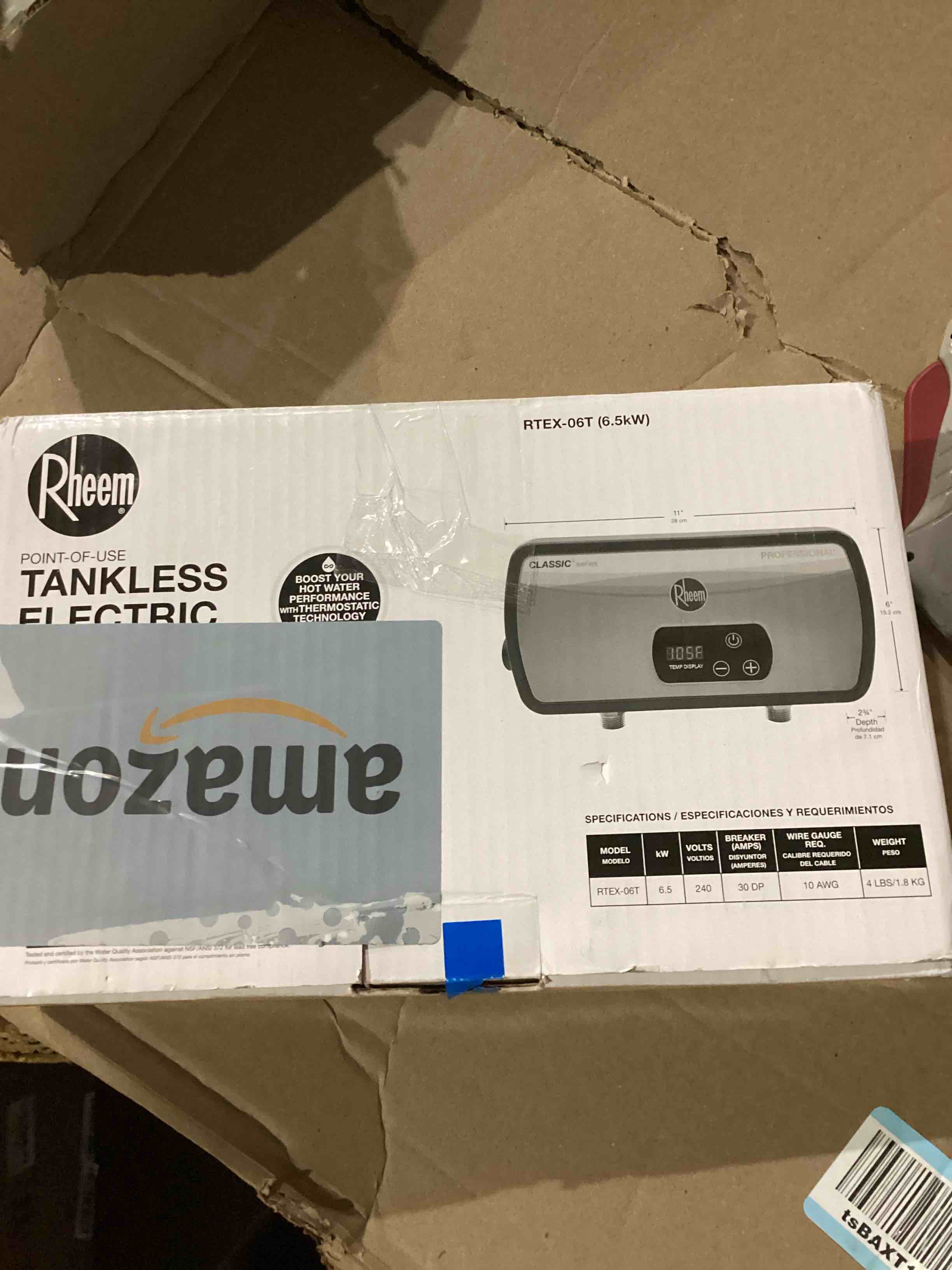 Condition photo showing As Is for Rheem 6.5kW 240V Point of Use Thermostatic Tankless Electric Water Heater Point-of-Use, 6.5 kw