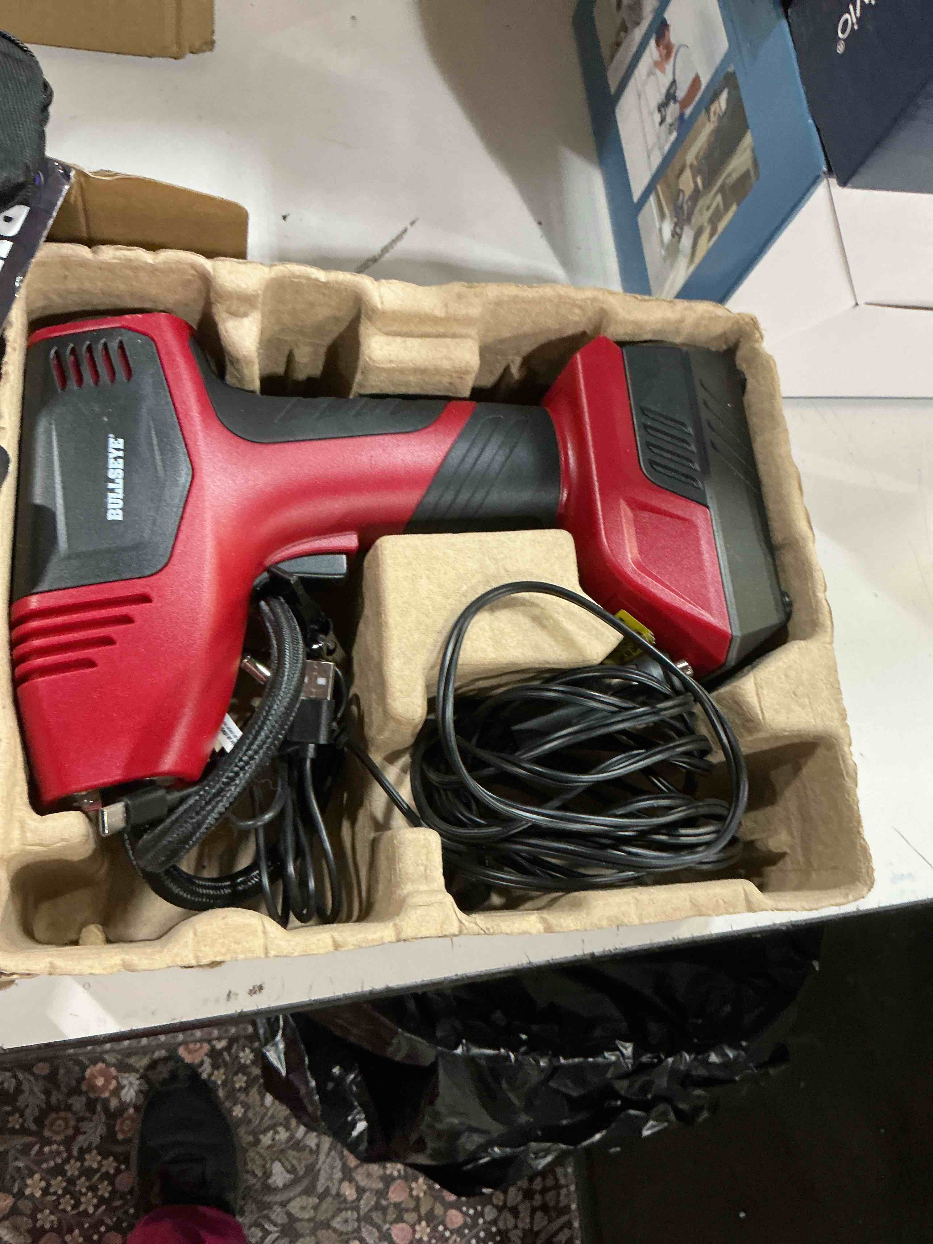Condition photo showing Good Condition for bullseye pro tire inflator 150 psi electric air compressor portable air pump for car bike led tire pressure gauge 12v dc red