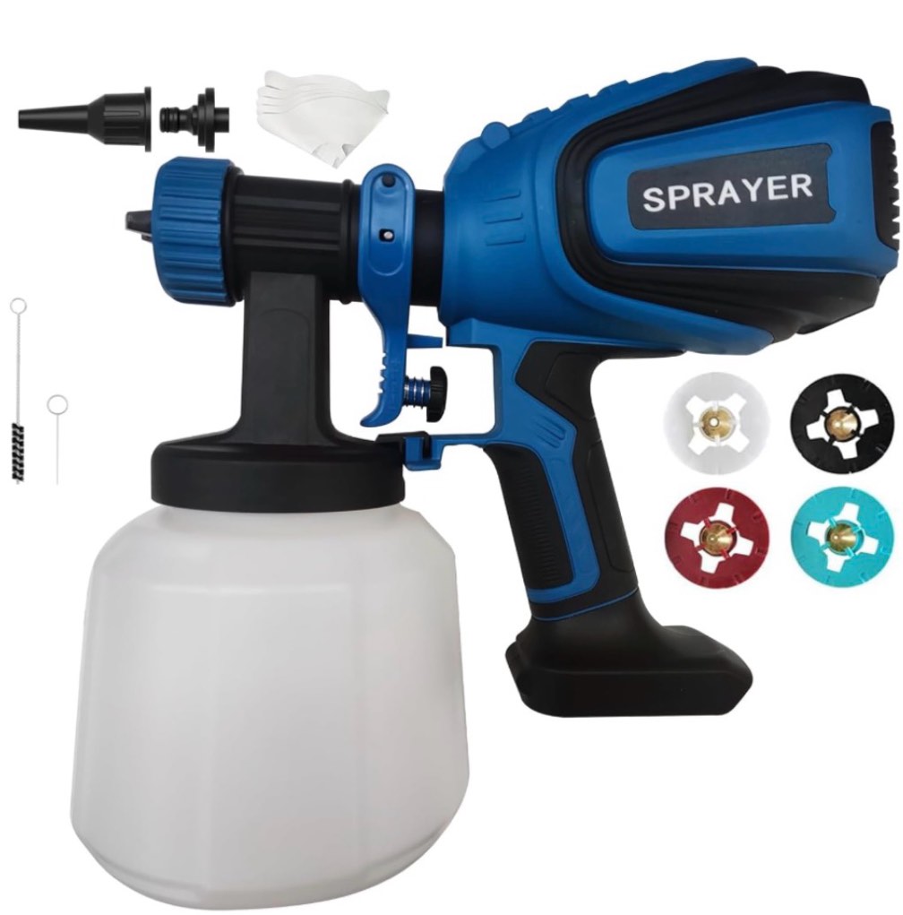 cordless paint sprayer 90000rpm high speed electric spray paint gun with 1400ml high capacity container easy to clean for house painting furniture home interior blue(not include battery)