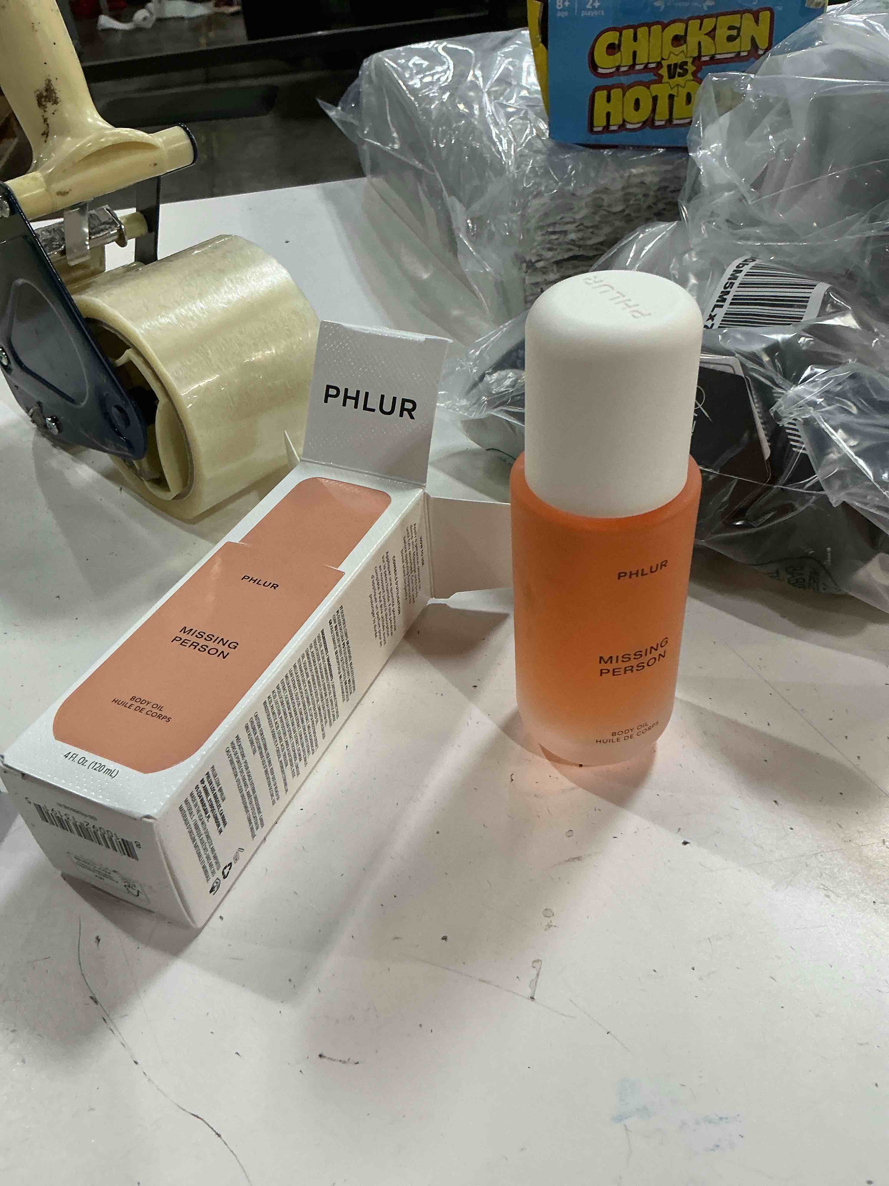 Condition photo showing As Is for phlur missing person body oil, 4 fl oz – skin musk bergamot & jasmine scented body oil for women & men, hydrating moisturizing after shower oil with sandalwood & white musk fragrance