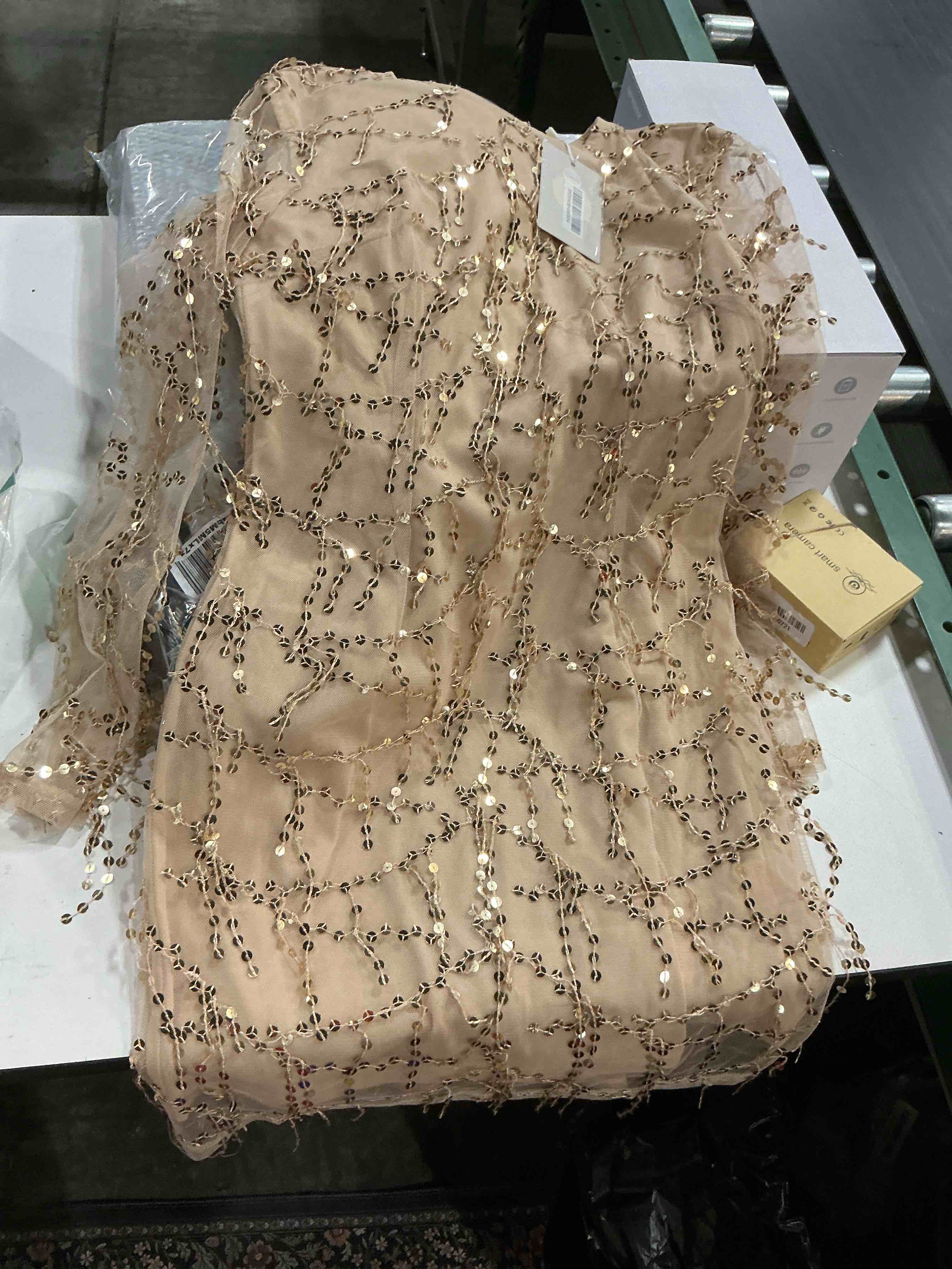 Condition photo showing Good Condition for short dress for women sheer mesh long sleeve, large 