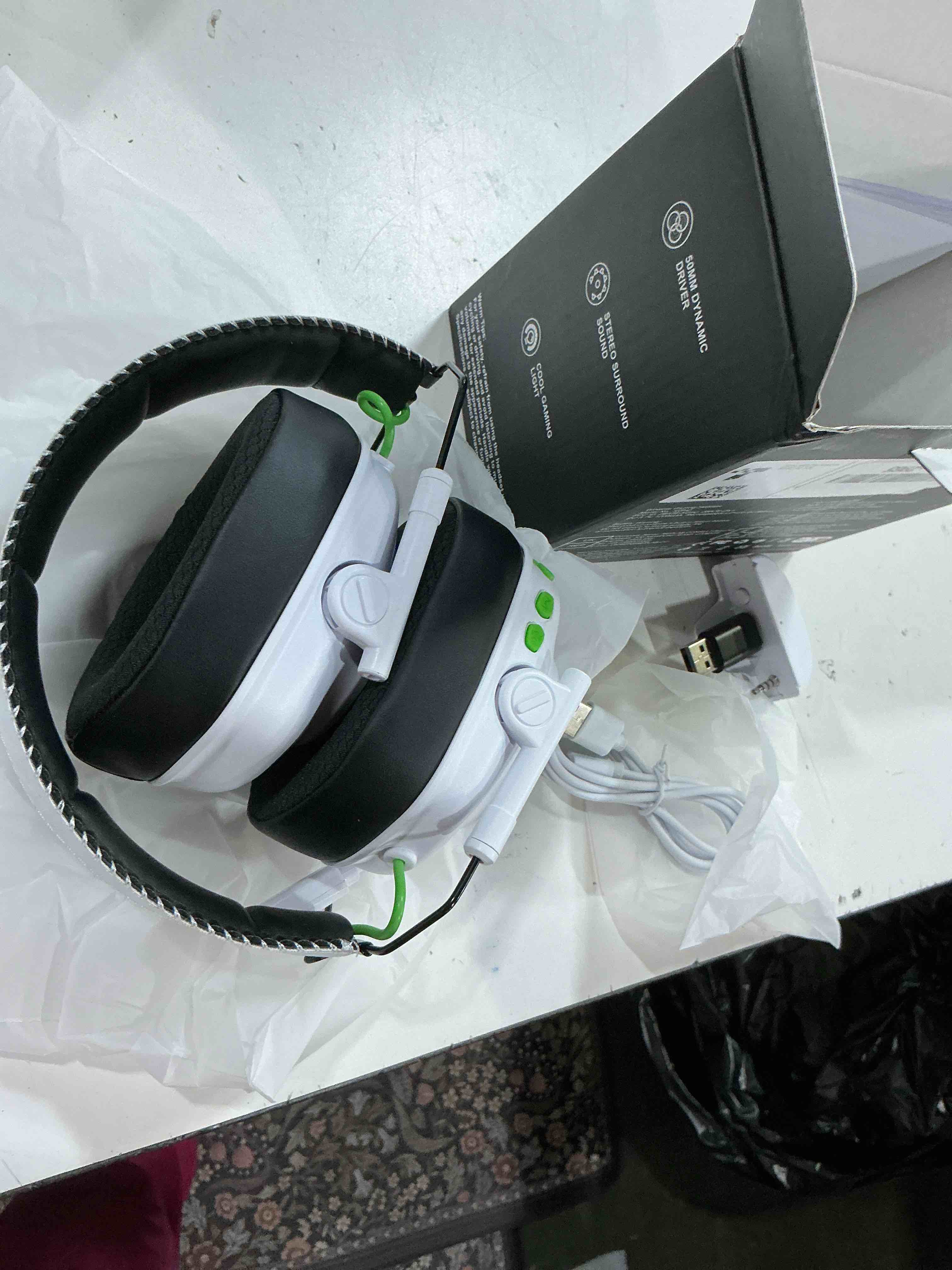 Condition photo showing New/Like New for wireless gaming headset with noise canceling microphone for pc, ps5, ps4, switch, mac?2.4 ghz wireless & bluetooth 5.4 gaming headphones, cool rgb lighting, 40hr battery, 50mm drivers(pure white)