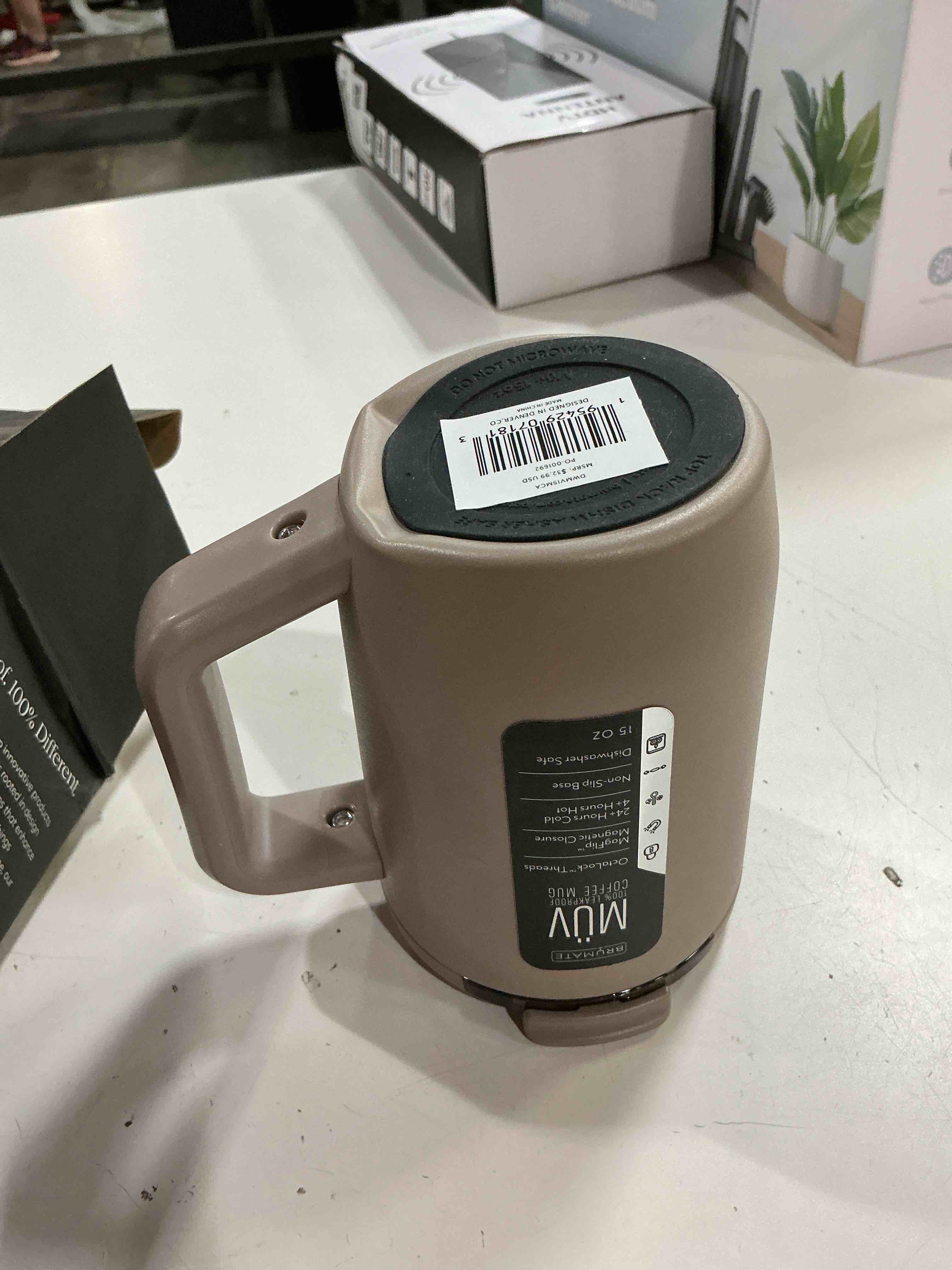 Condition photo showing As Is for brümate müv - 15oz 100% leak proof insulated coffee mug with handle & lid - stainless steel coffee travel mug - double walled coffee cup (kiwi)