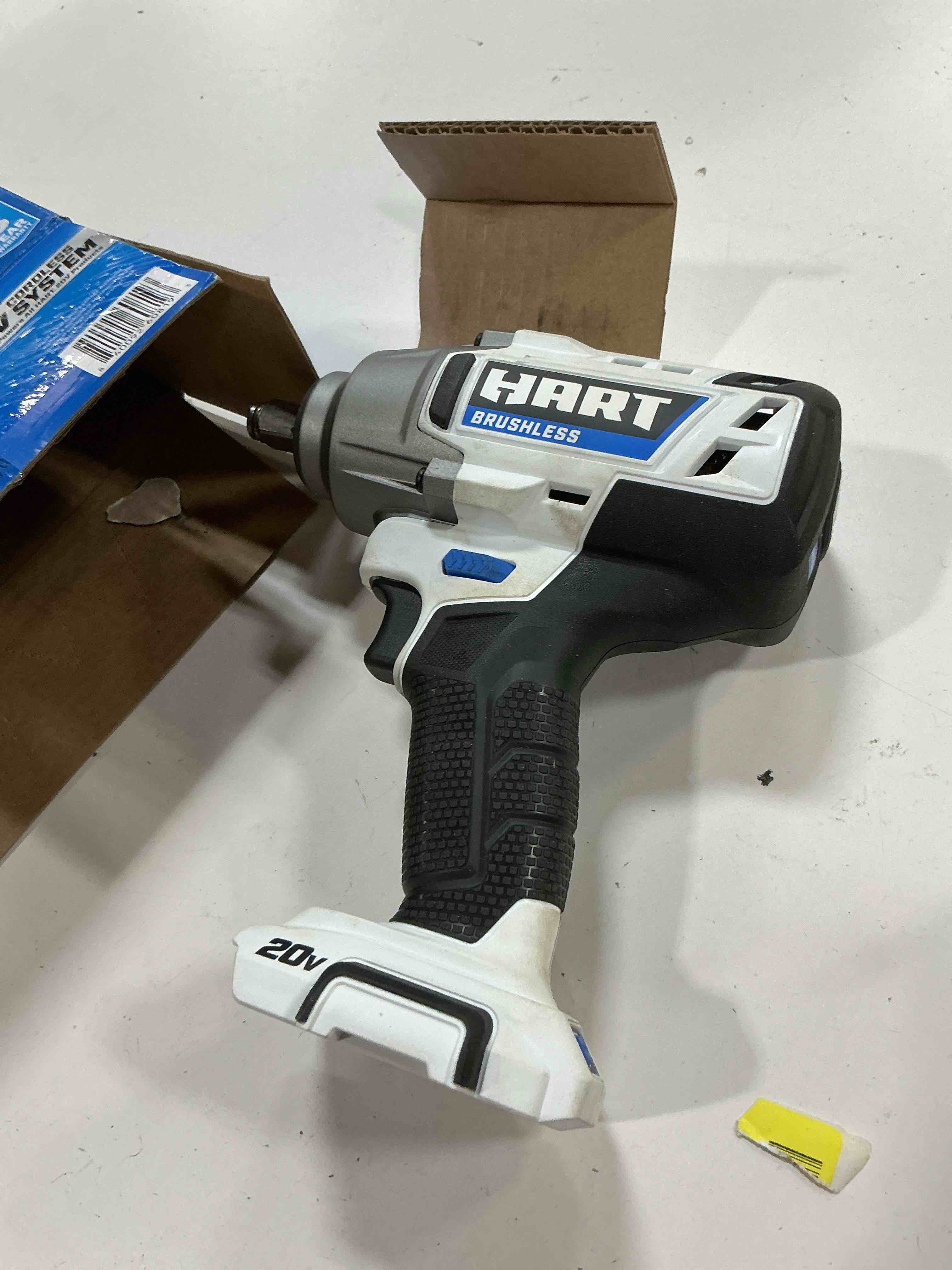 Condition photo showing As Is for hart 20-volt 1/2-inch battery-powered brushless impact wrench (battery not included)