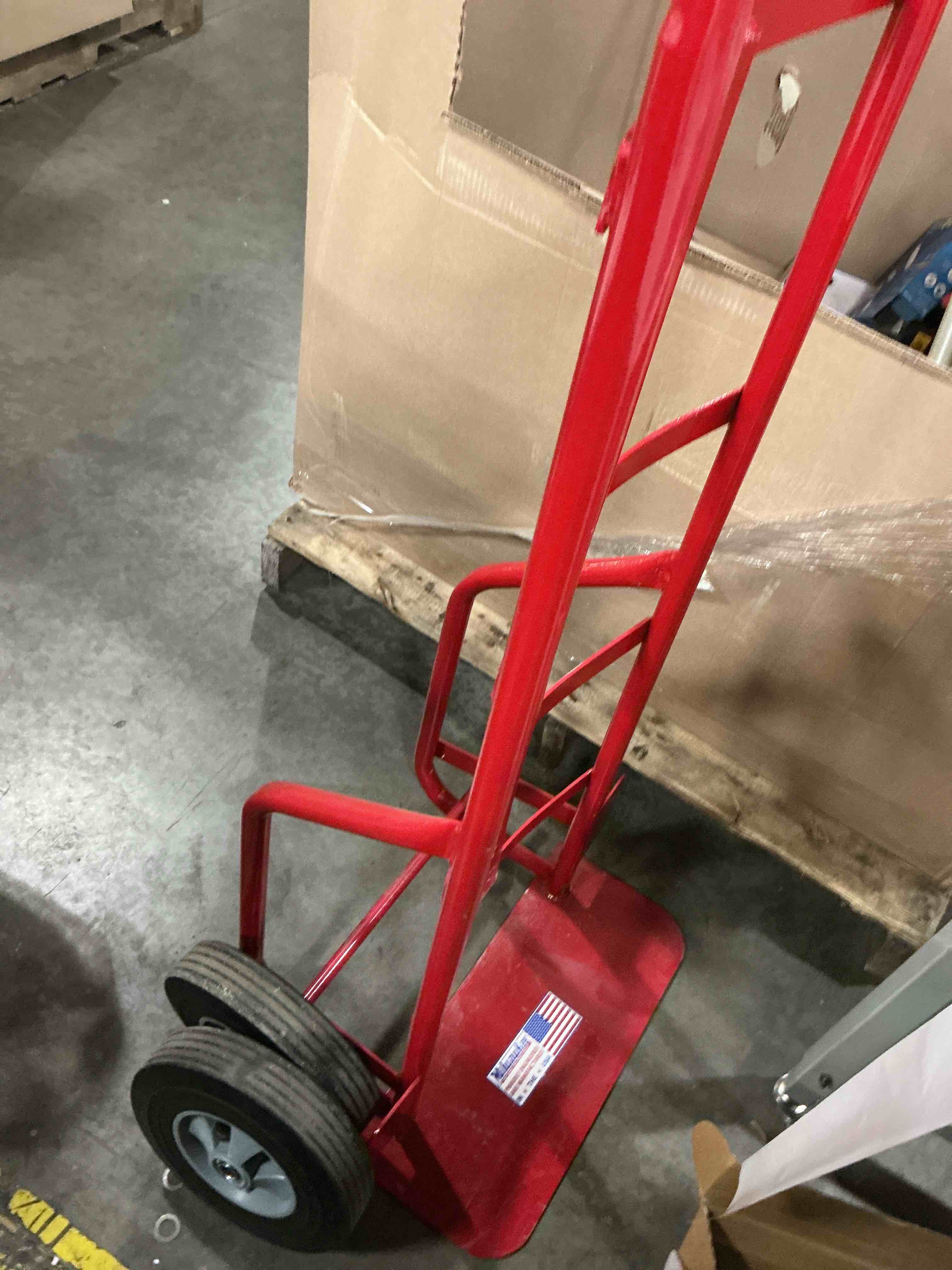 Condition photo showing As Is for milwaukee heavy-duty steel standard 2 wheel hand truck 800 lb, 18x10 in, red