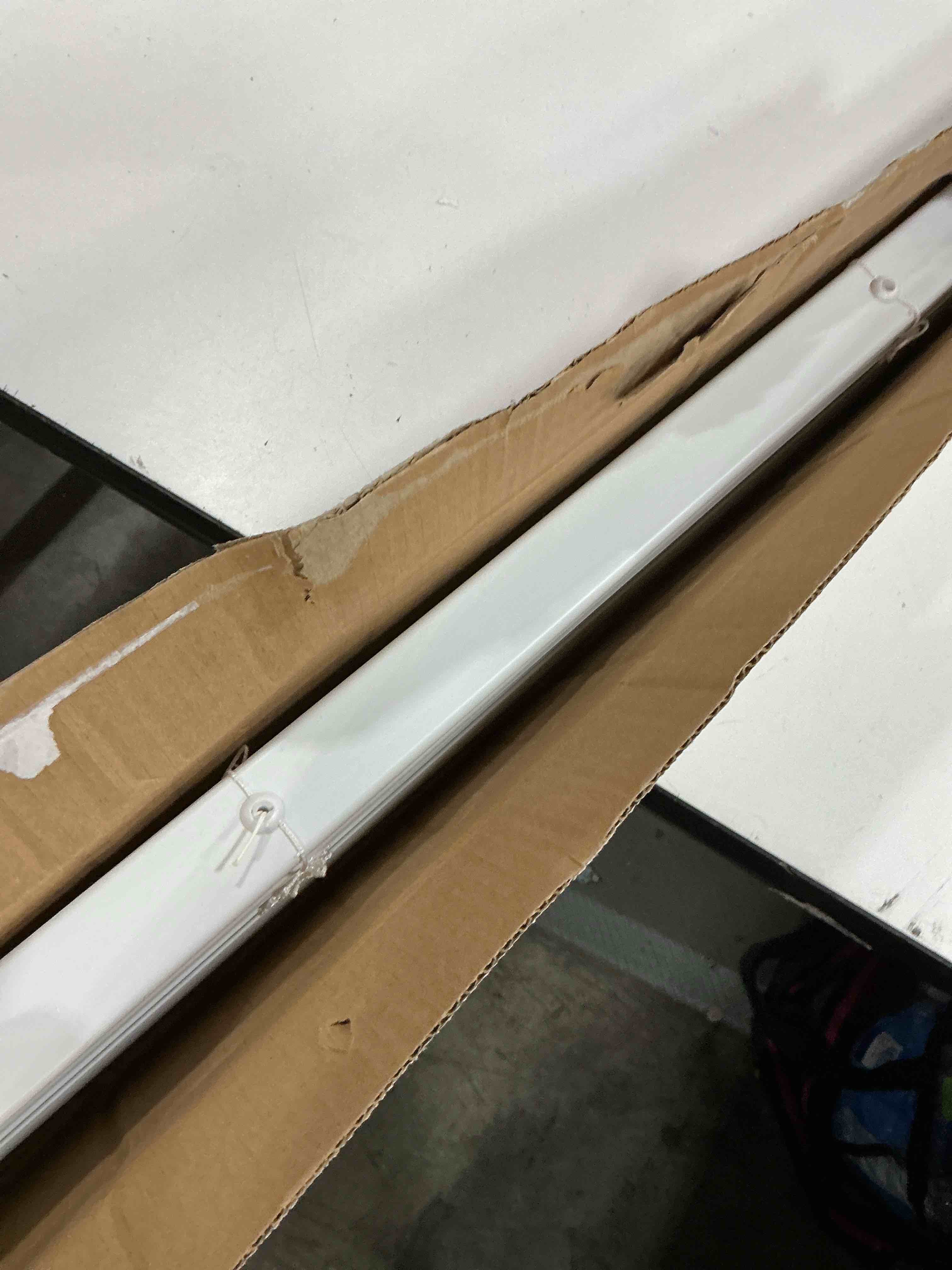 Condition photo showing As Is for project source 1-in cordless vinyl mini blind 72”x48”