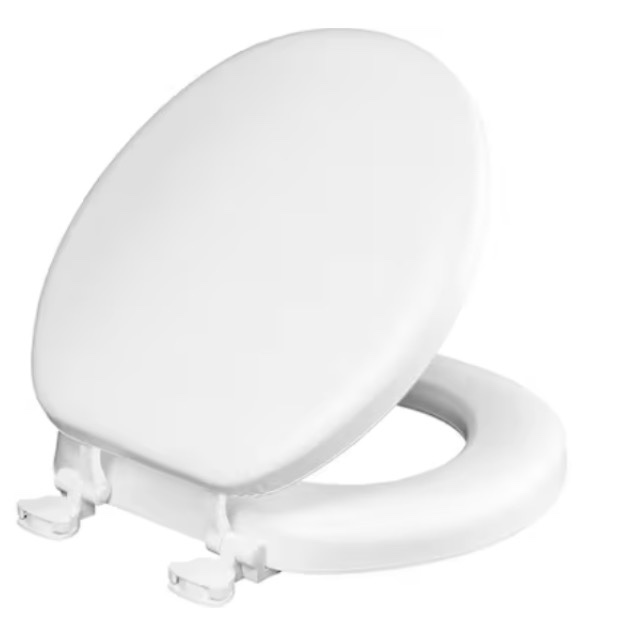 mayfair by bemis eden cushioned vinyl white round padded toilet seat (missing parts)