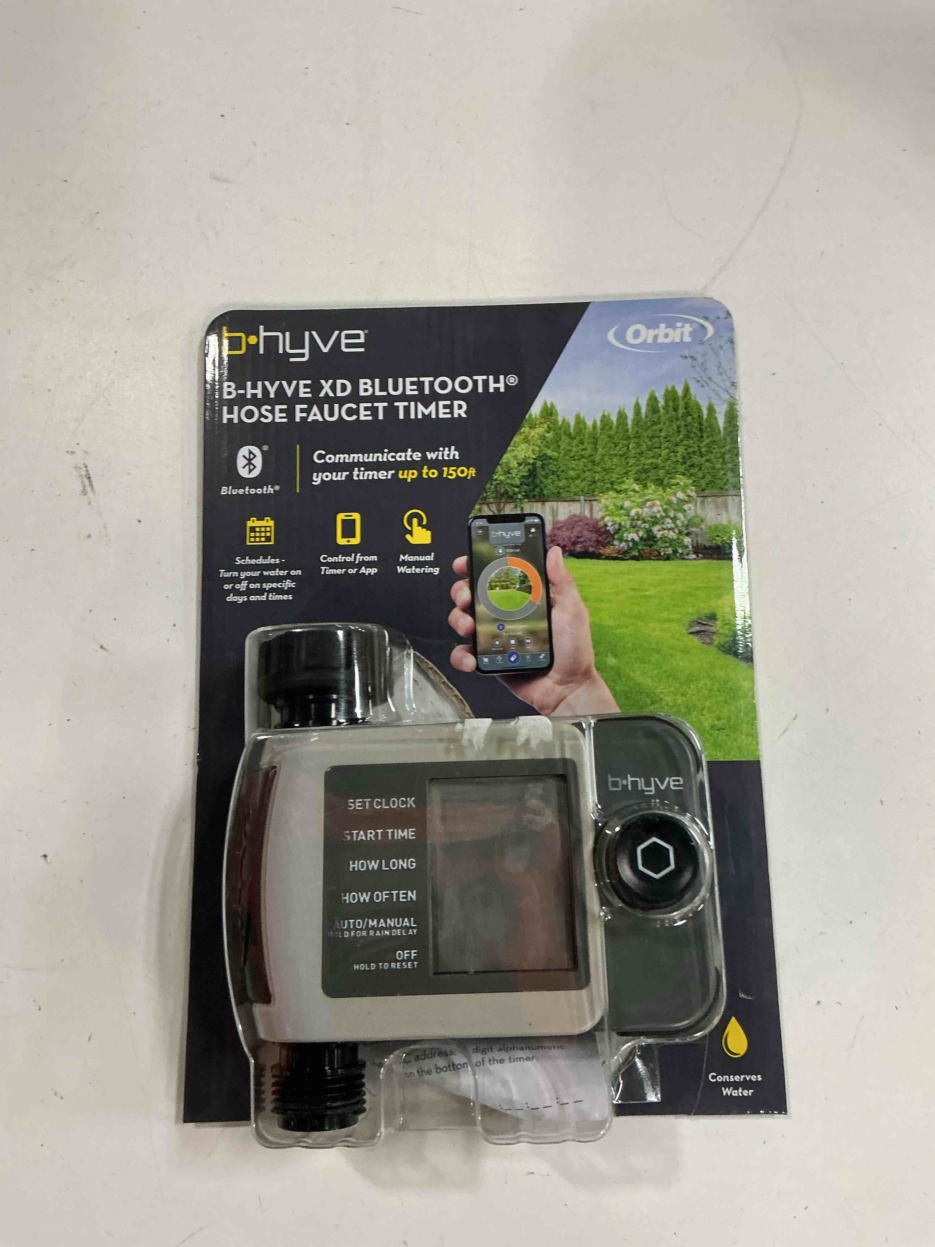 Condition photo showing As Is for orbit b have xd bluetooth hose faucet timer