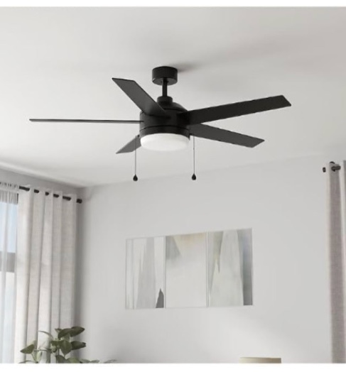 harbr breeze sunport easy2hang 52-in color-changing integrated led outdoor matte black with matte blades ceiling fan with light (5 -blade) (missing glass globe)(caution box may contain glass shards)
