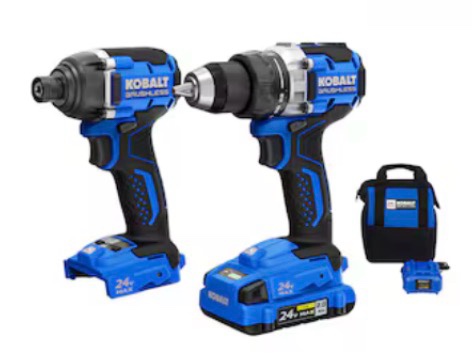 kobalt 24-volt 2-tool brushless power tool combo kit with soft case (1-battery included
