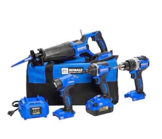 kobalt 24-volt 4-tool brushless power tool combo kit with soft case (1-battery included (missing parts)