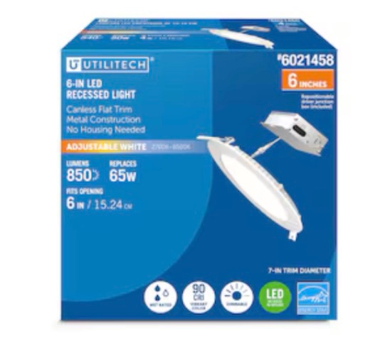 utilitech white 6-in 850 -lumens switchable white round dimmable led canless wet rated