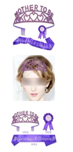 meant2tobe purple baby shower decoration set: tiara, sash, and pin. perfect maternity christmas gift for mom and dad to be, 4 packs
