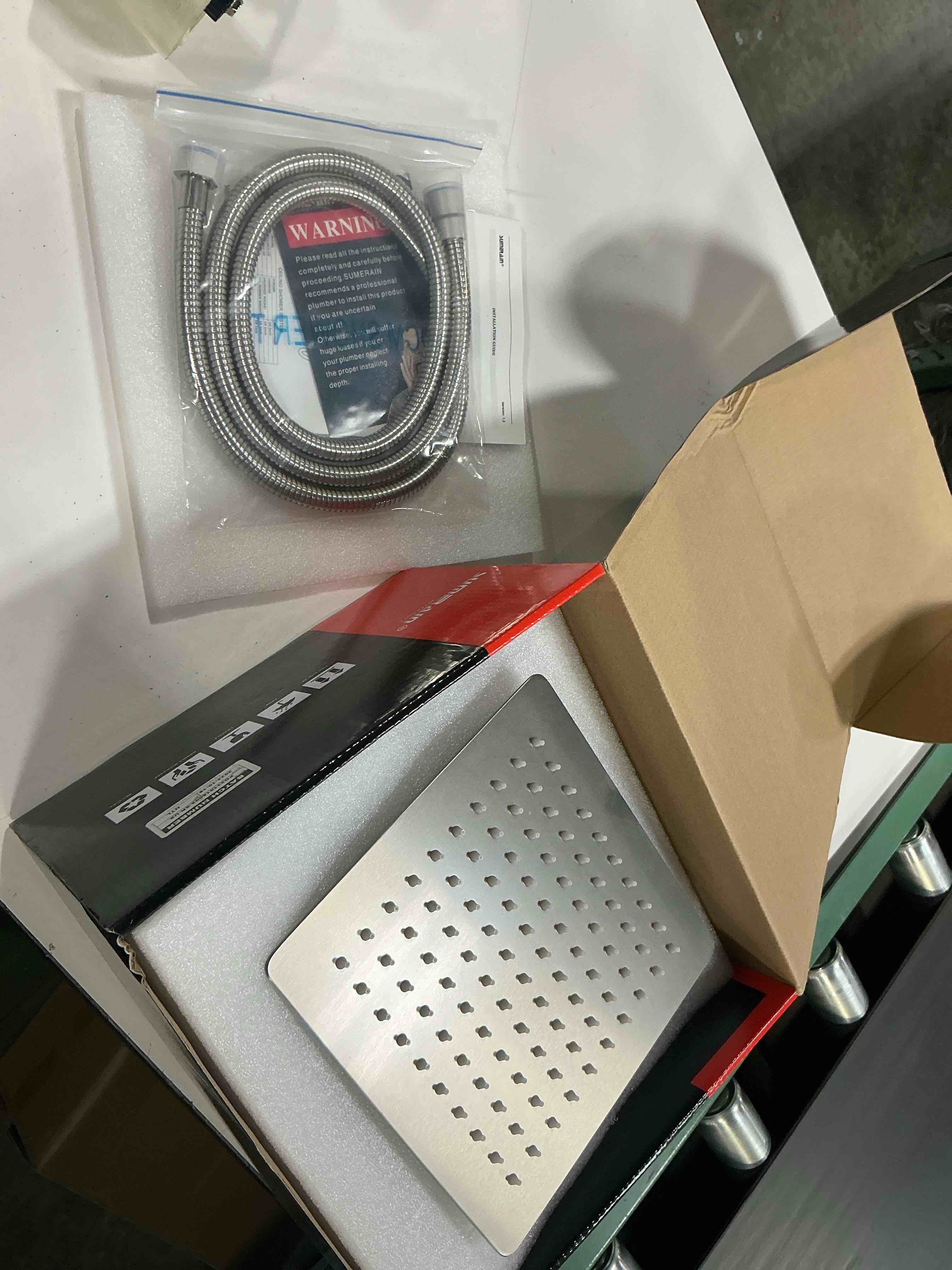 Condition photo showing New/Like New for rain shower set system brushed nickel with handheld ceiling mounted shower faucet with rough-in valve 10 inches high pressure rain shower head