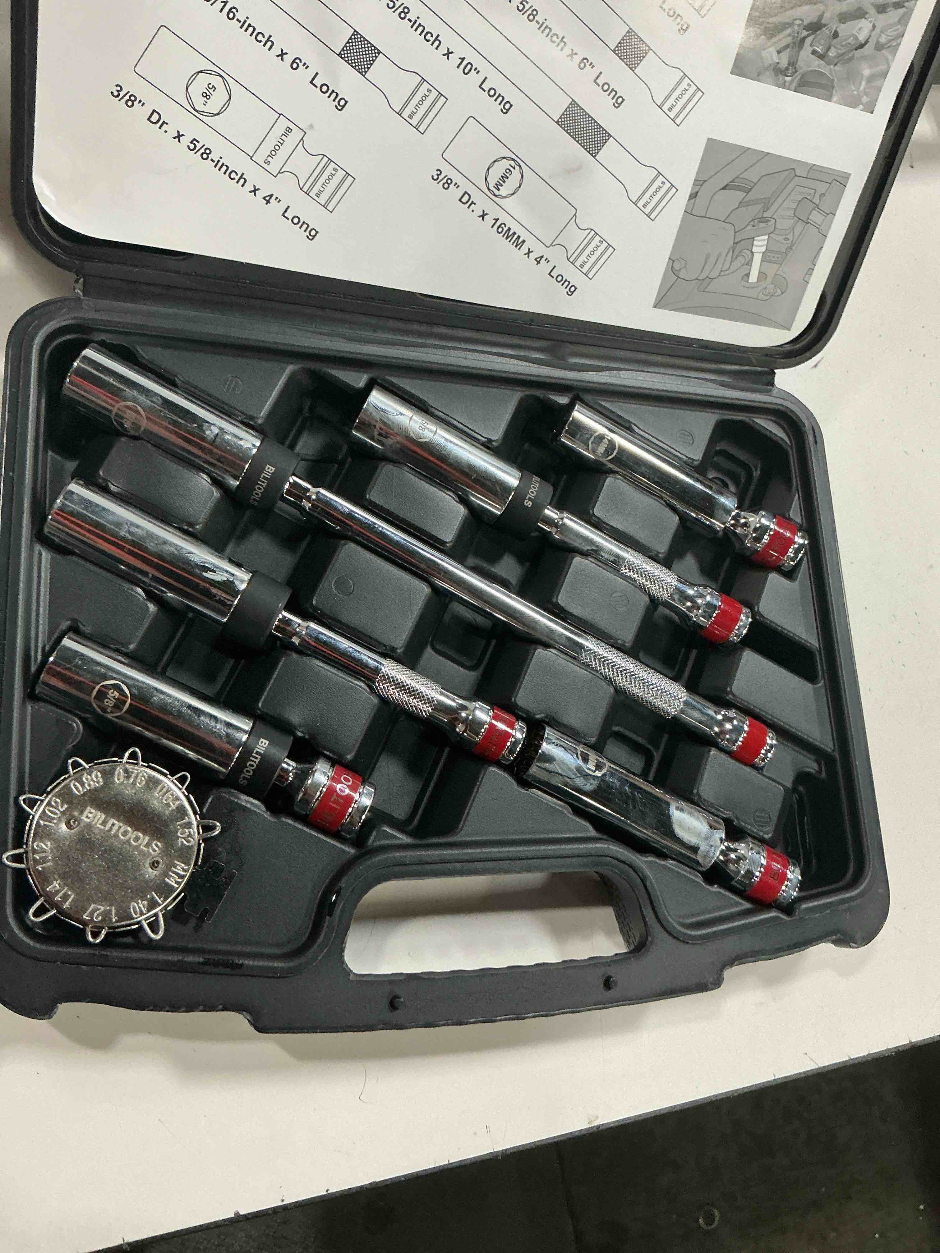 Condition photo showing Good Condition for bilitools 7 piece magnetic swivel spark plug socket set with gap tool, 3/8-inch drive, 9/16'', 5/8'', 14mm, 16mm, 6 & 12 point, cr-v 7pc?9/16", 5/8", 14mm, 16mm)
