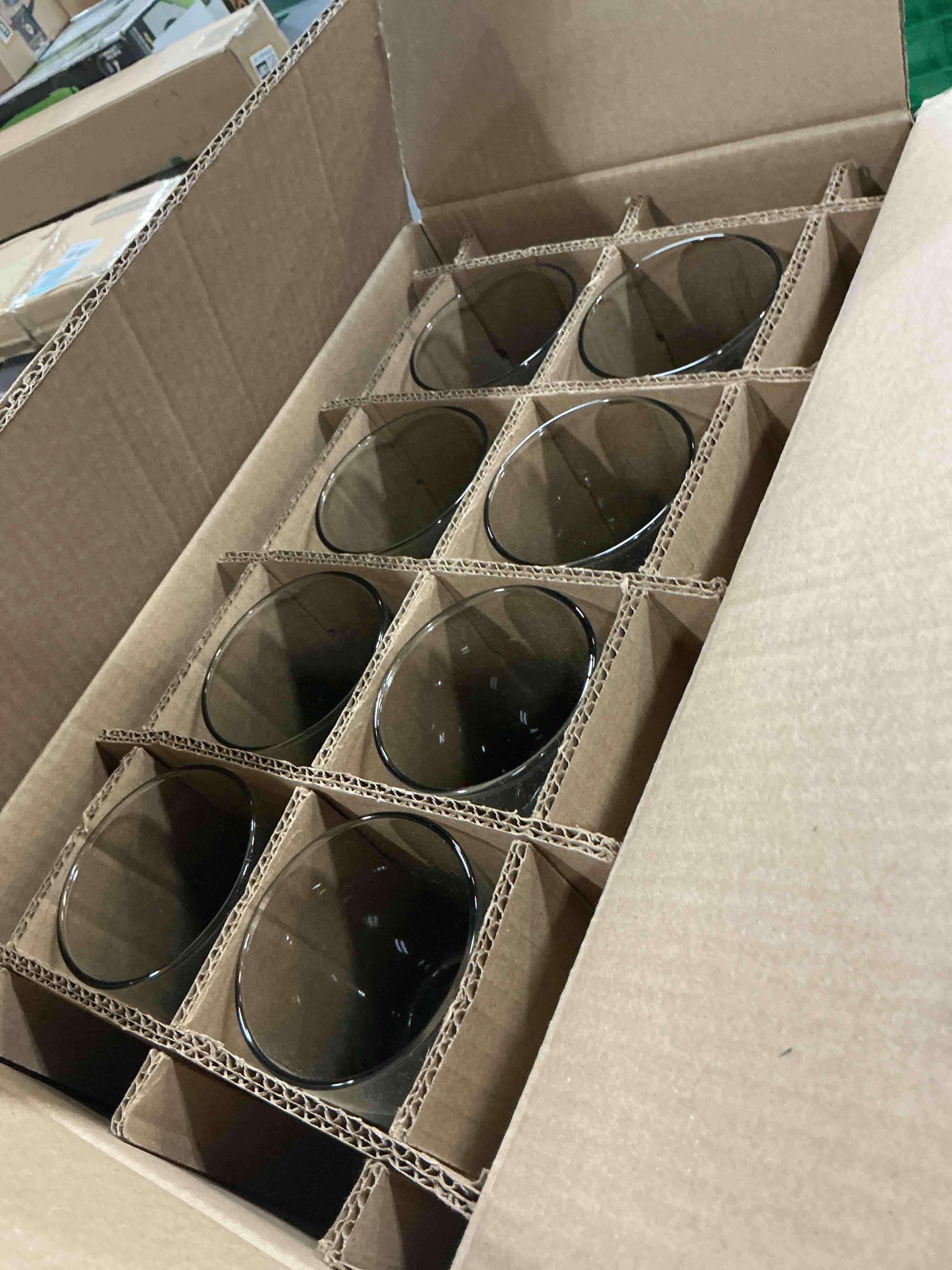 Condition photo showing New/Like New for libbey polaris tumbler and rocks glass cups set, smoke hue mixed drink glasses with straight lines, lead-free, drinkware set of 16 for all beverages 04 - polaris smoke hue