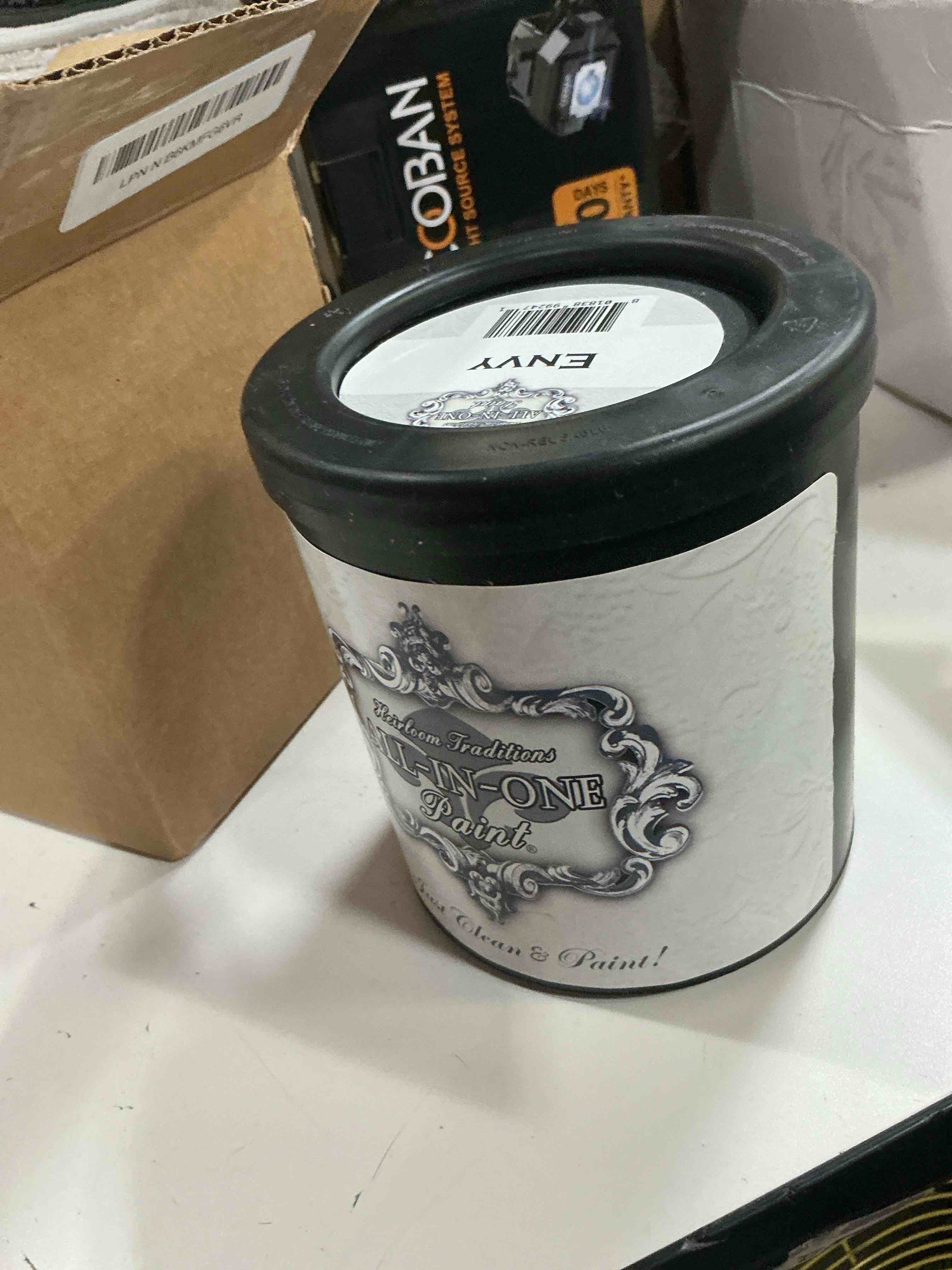 Condition photo showing Good Condition for all-in-one paint by heirloom traditions, envy (slate green), quart - durable cabinet and furniture paint. built in primer and top coat, no sanding needed. includes our 30 featured color card. envy 32 fl oz (pack of 1)