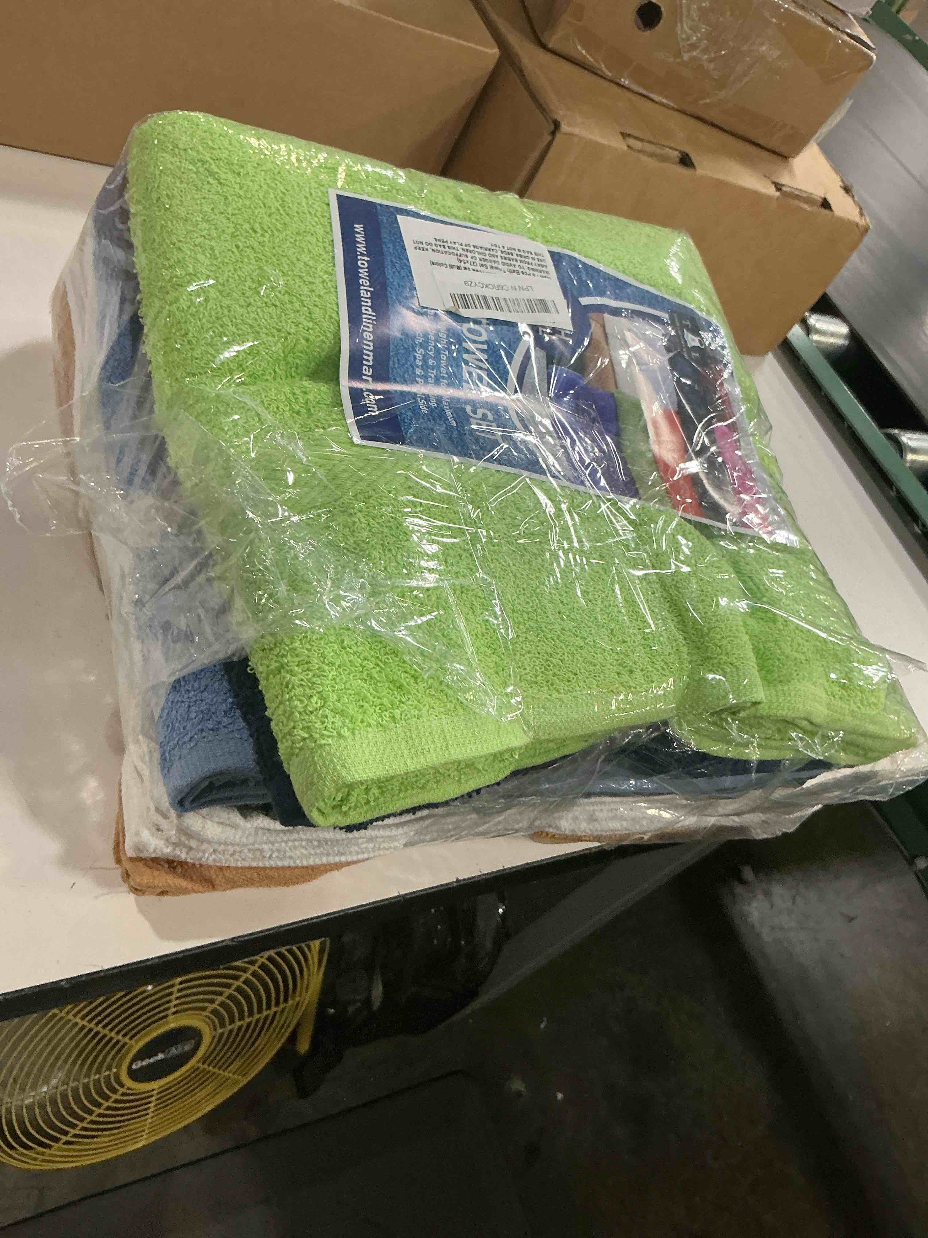 Condition photo showing New/Like New for towel and linen mart 100% cotton 6 pack bath towel set, quick dry, super absorbent, light weight, soft, (27 x 54 pack of 6) beige, white, grey, sky blue, sage green, navy 27 x 54 6 pack beige , white , grey , sky blue , sage green , navy