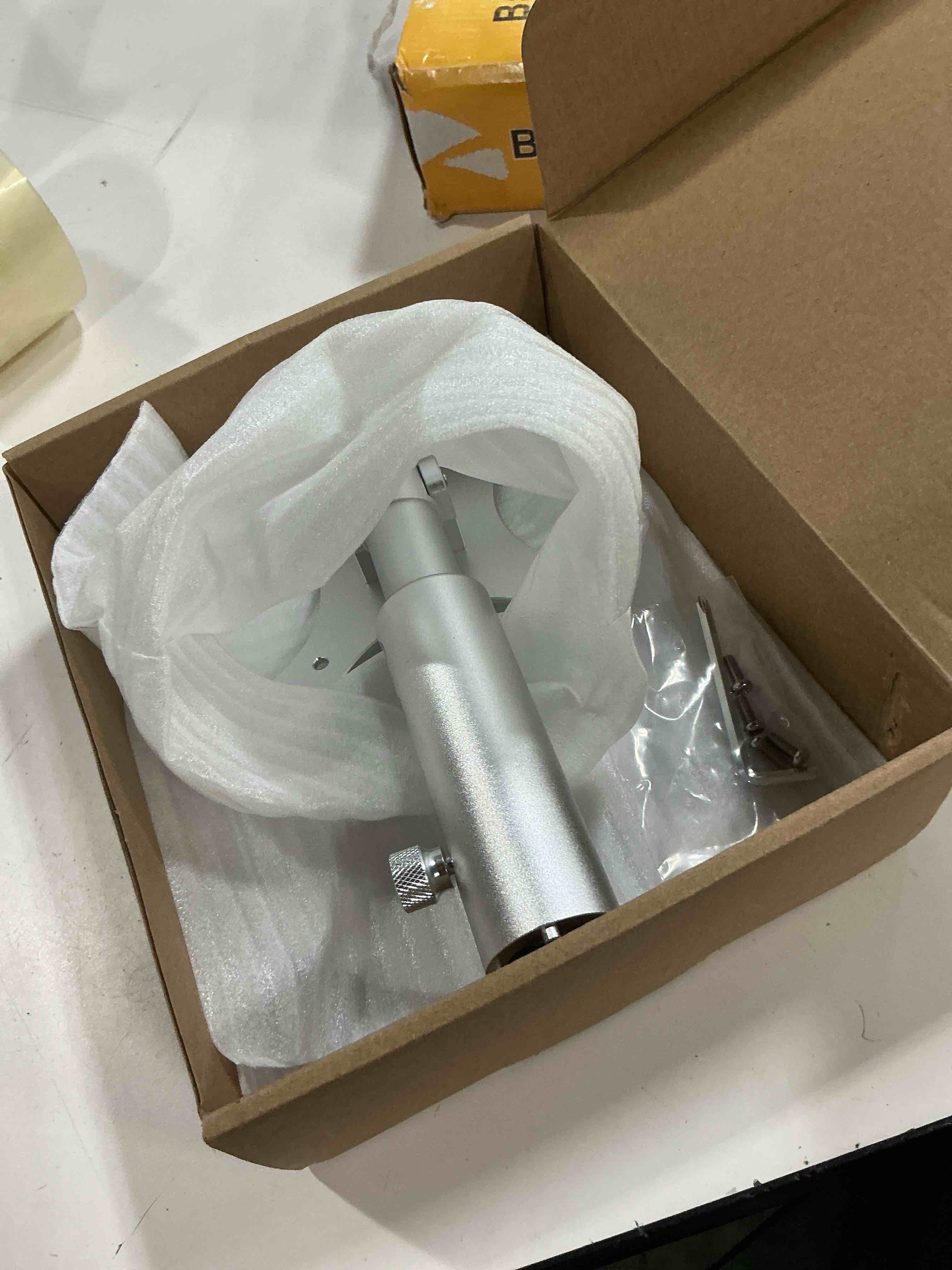 Condition photo showing New/Like New for adjustable stand for echo show 21/15, tiltable table holder, sturdy aluminum alloy, smooth angle adjustment, durable desktop bracket for alexa show 15 2nd generation, four degree height device silver