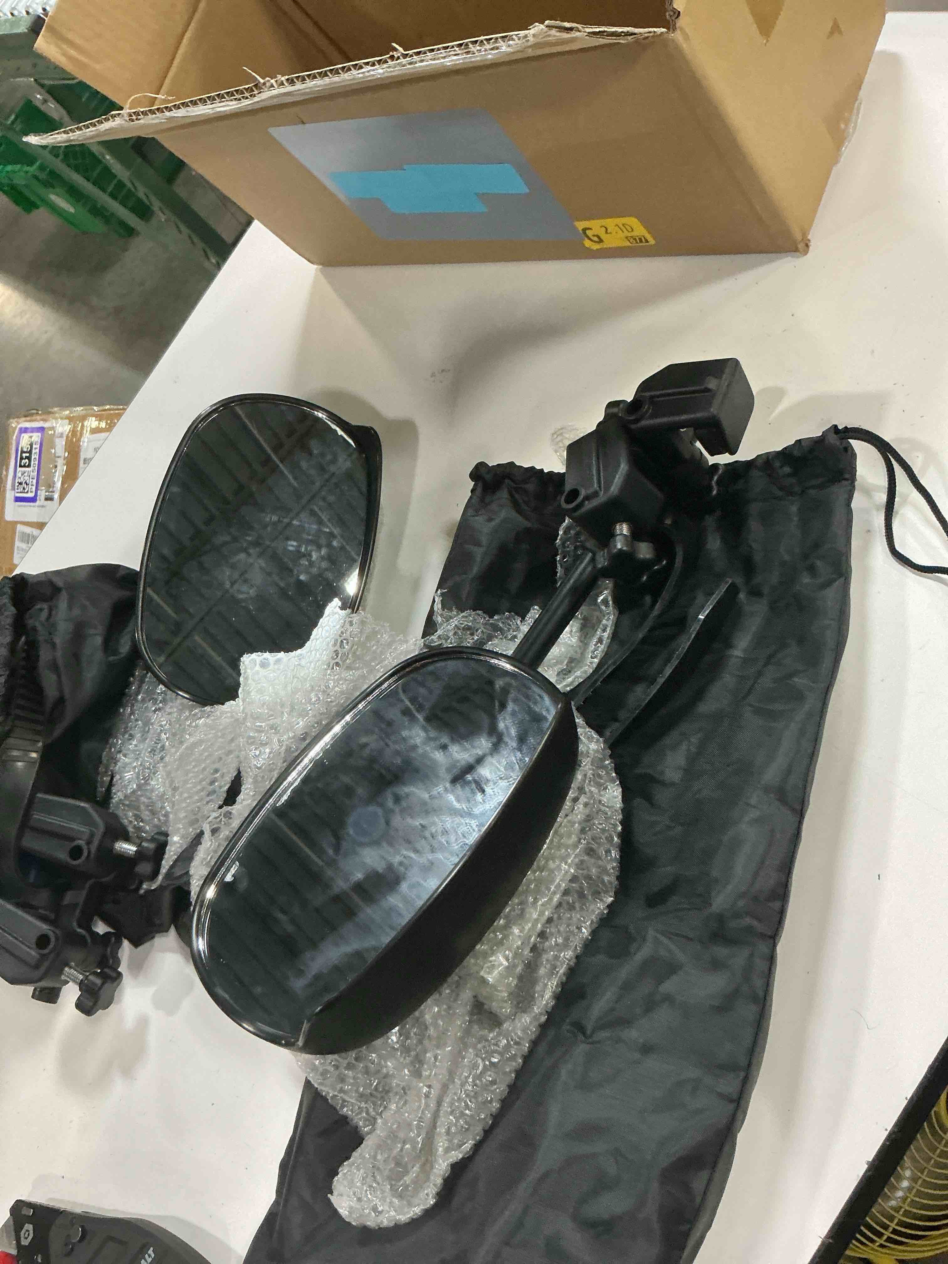 Condition photo showing New/Like New for 2 pack universal clip on towing mirrors extensions for towing 360 degree adjustable rotation convex rearview mirror extenders with rainproof cover and storage bags for rv car truck trailer suv (2)