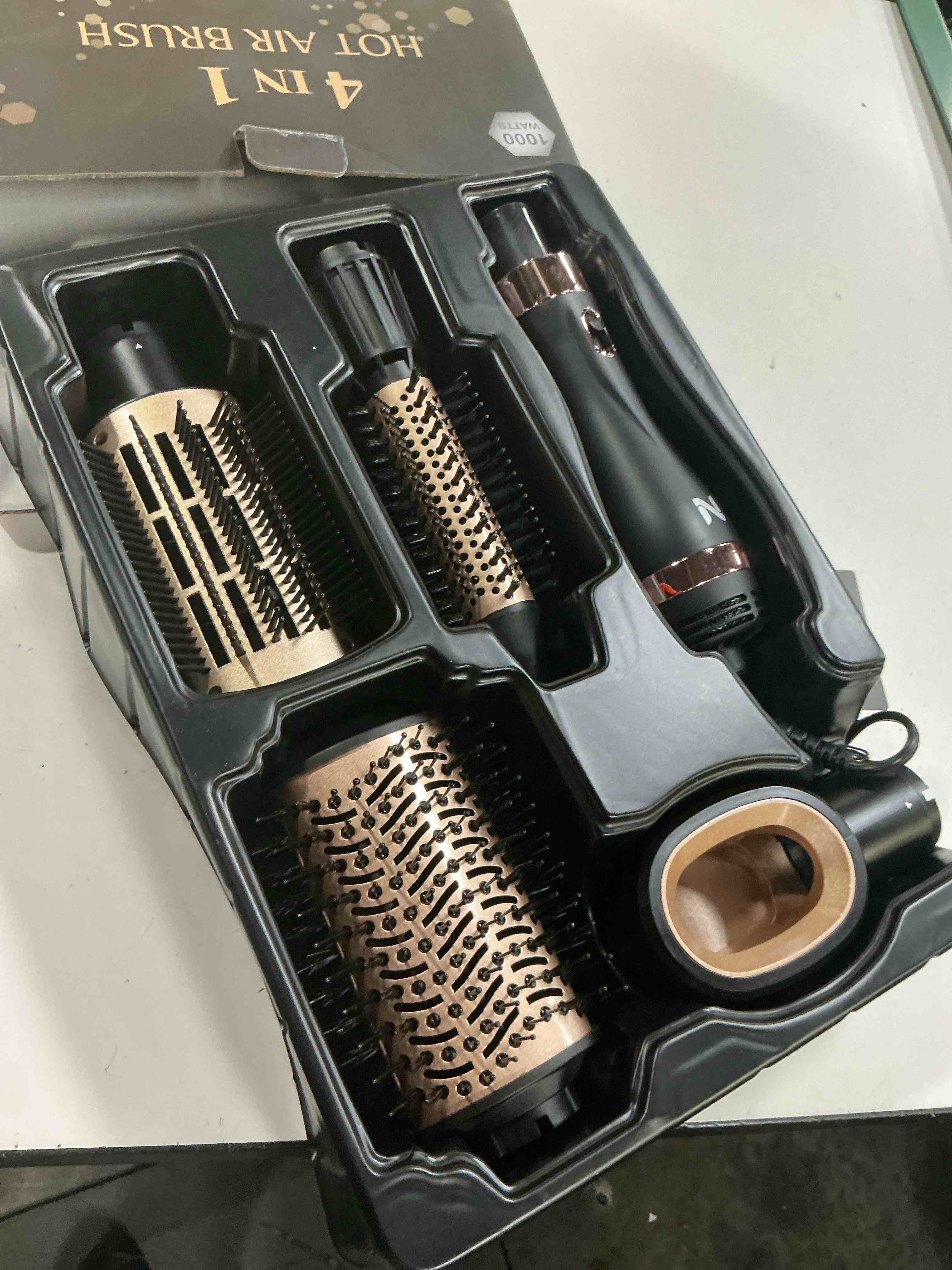 Condition photo showing New/Like New for hair dryer brush blow dryer brush in one hot air brush for drying and straightening, volumizer multi-styler smooth curls for all hair types, frizz-free blowout brush for salon quality black&yellow