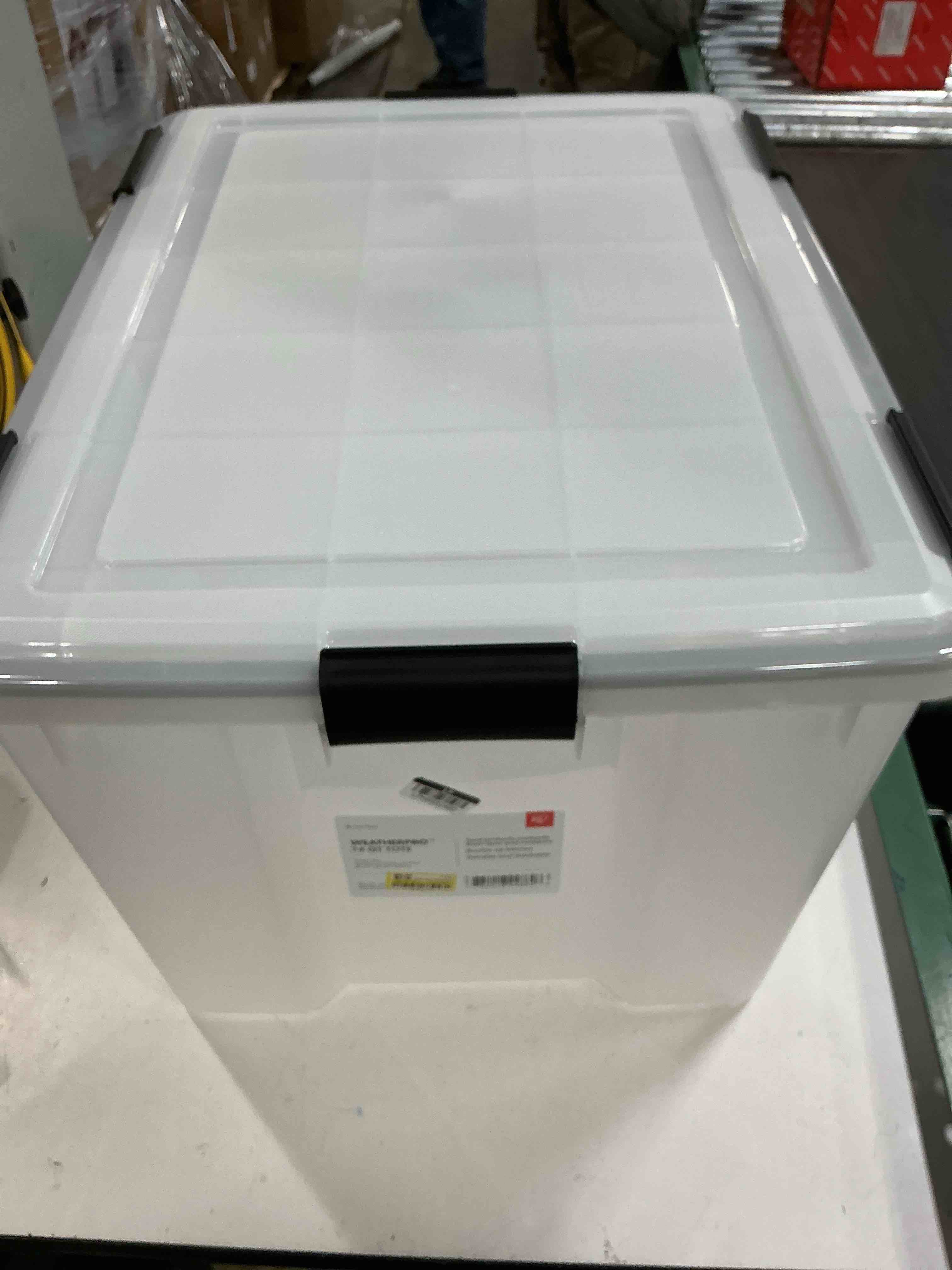 Condition photo showing As Is for iris usa 74 quart weatherpro™ storage box  clear
