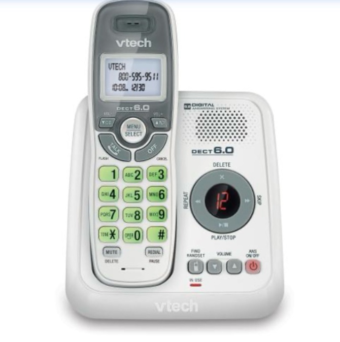 vtech cs6124 dect 6.0 cordless phone with answering system and caller id/call waiting  white with 1 handset