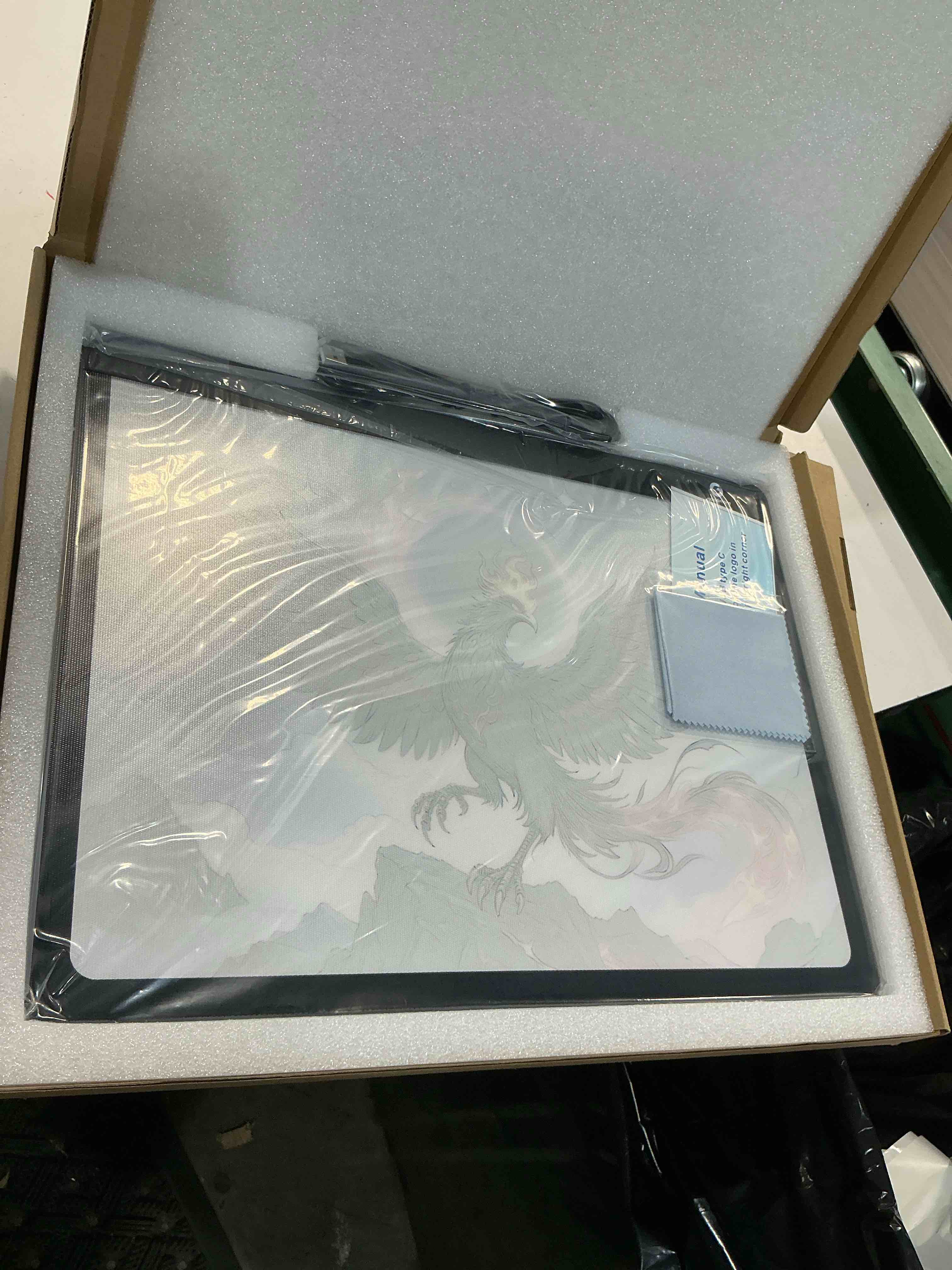 Condition photo showing New/Like New for glass mouse pad with led lights,professional esport mousepad, ultra-smooth hard surface for office and gaming, non-slip silicone base one-click image display on whiteboard(11.8" x 15.7")