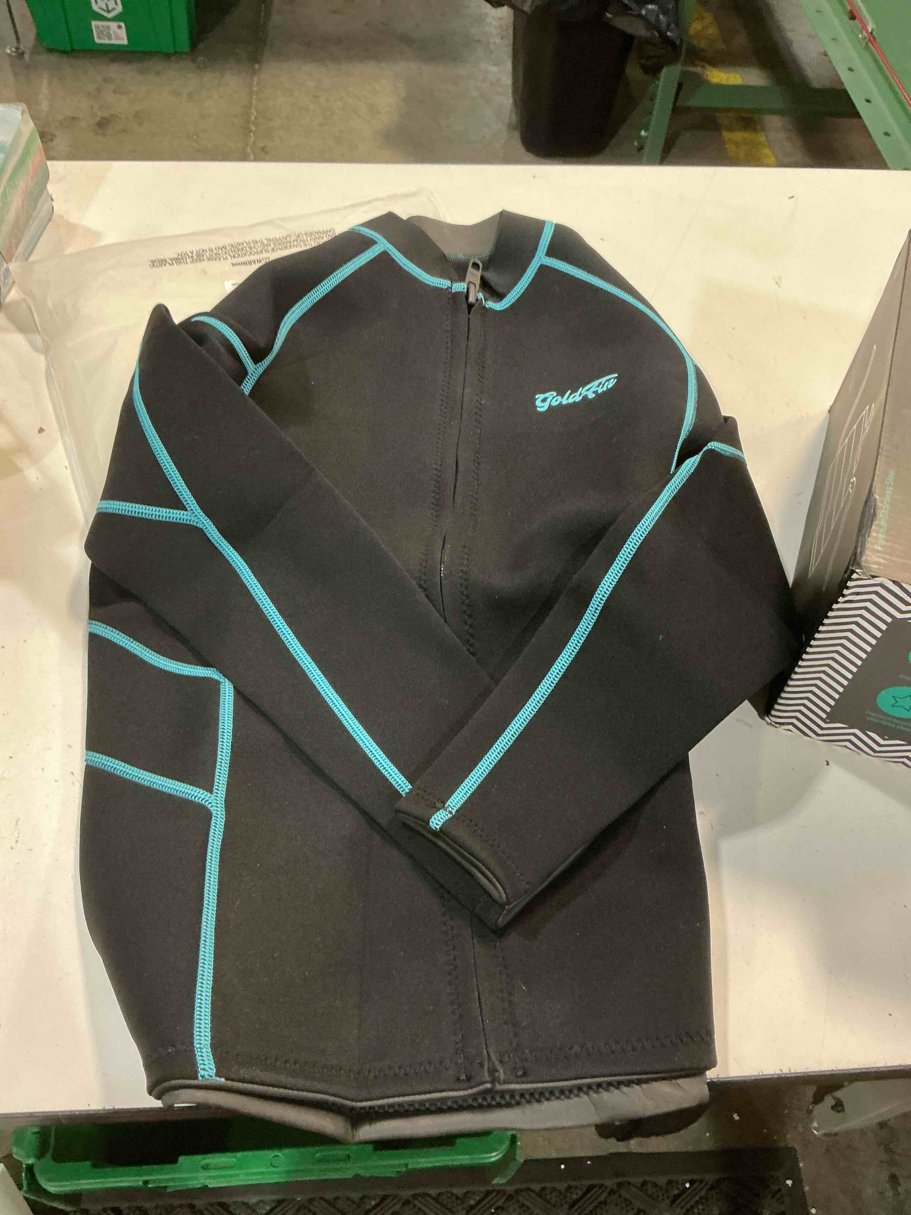 Condition photo showing New/Like New for goldfin wetsuit top women, 2mm wetsuits jacket long sleeve neoprene tops for water aerobics diving surfing swimming blue/line x-large