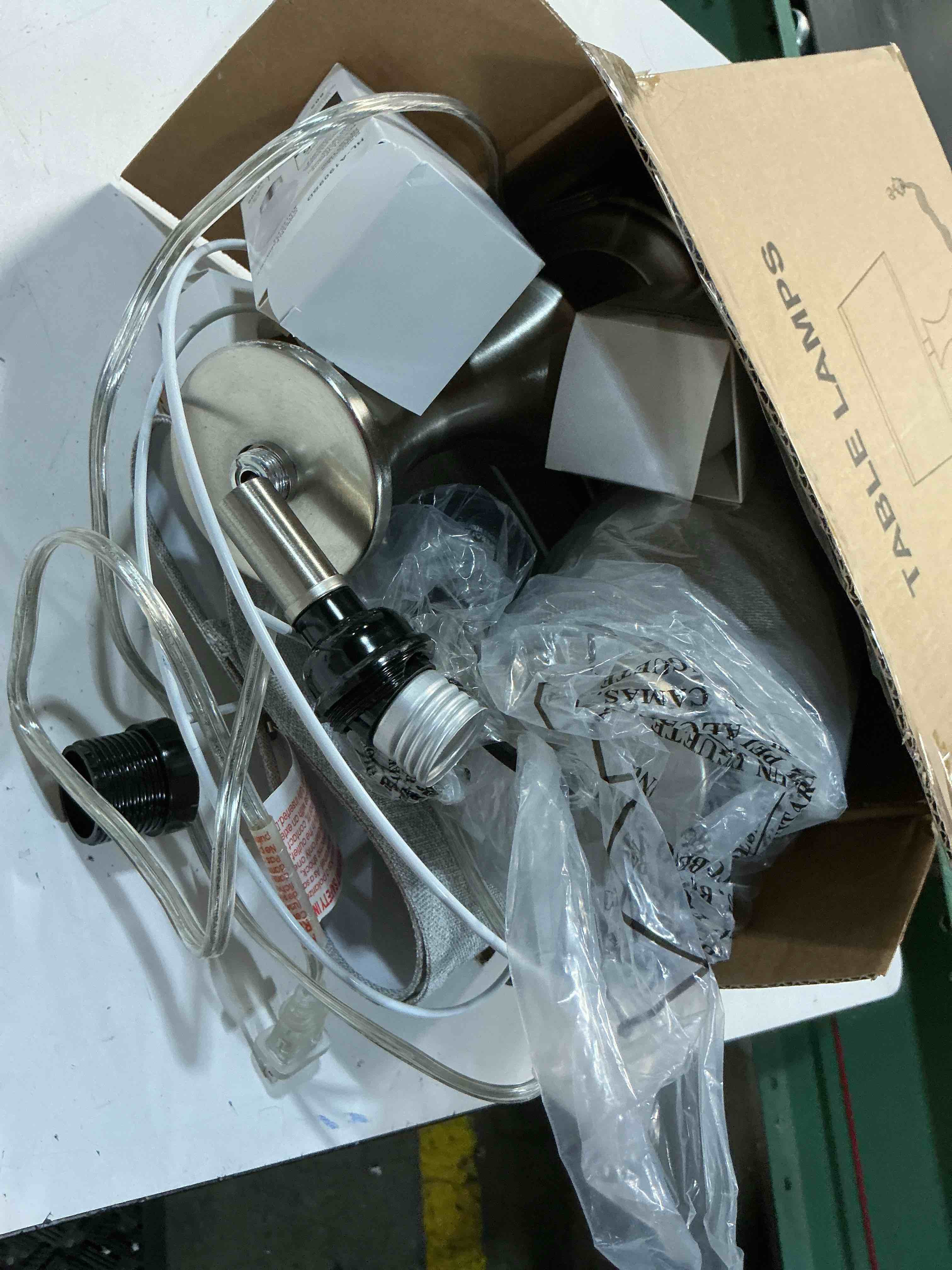 Condition photo showing As Is for touch table lamps set of 2, 22" tall bedside lamps, nightstand lamps with usb c+a charging ports, dimmable lamp for bedrooms, living room, office, silver lamp with grey lampshade, bulbs included silver,grey 22in