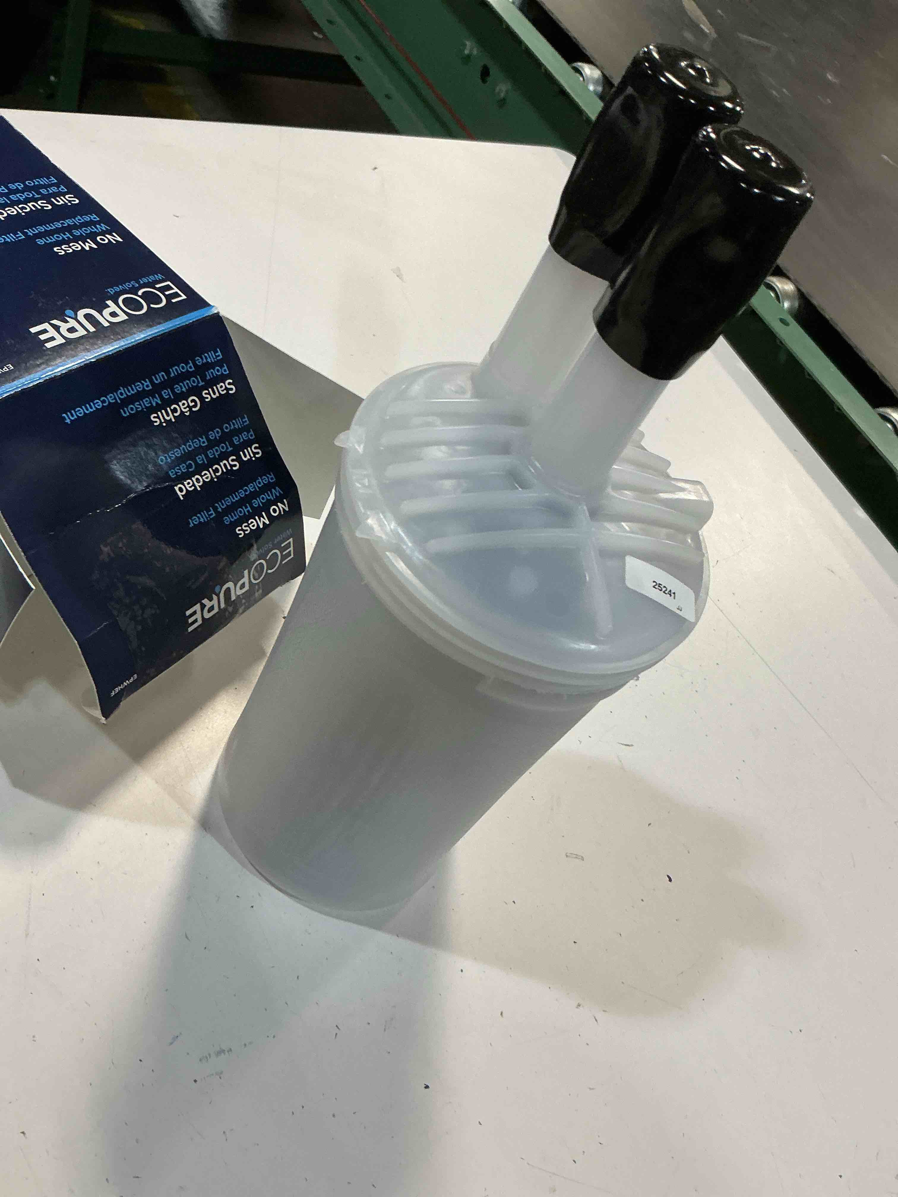 Condition photo showing As Is for ecopure epwhef whole home replacement filter, white sediment & chlorine filter