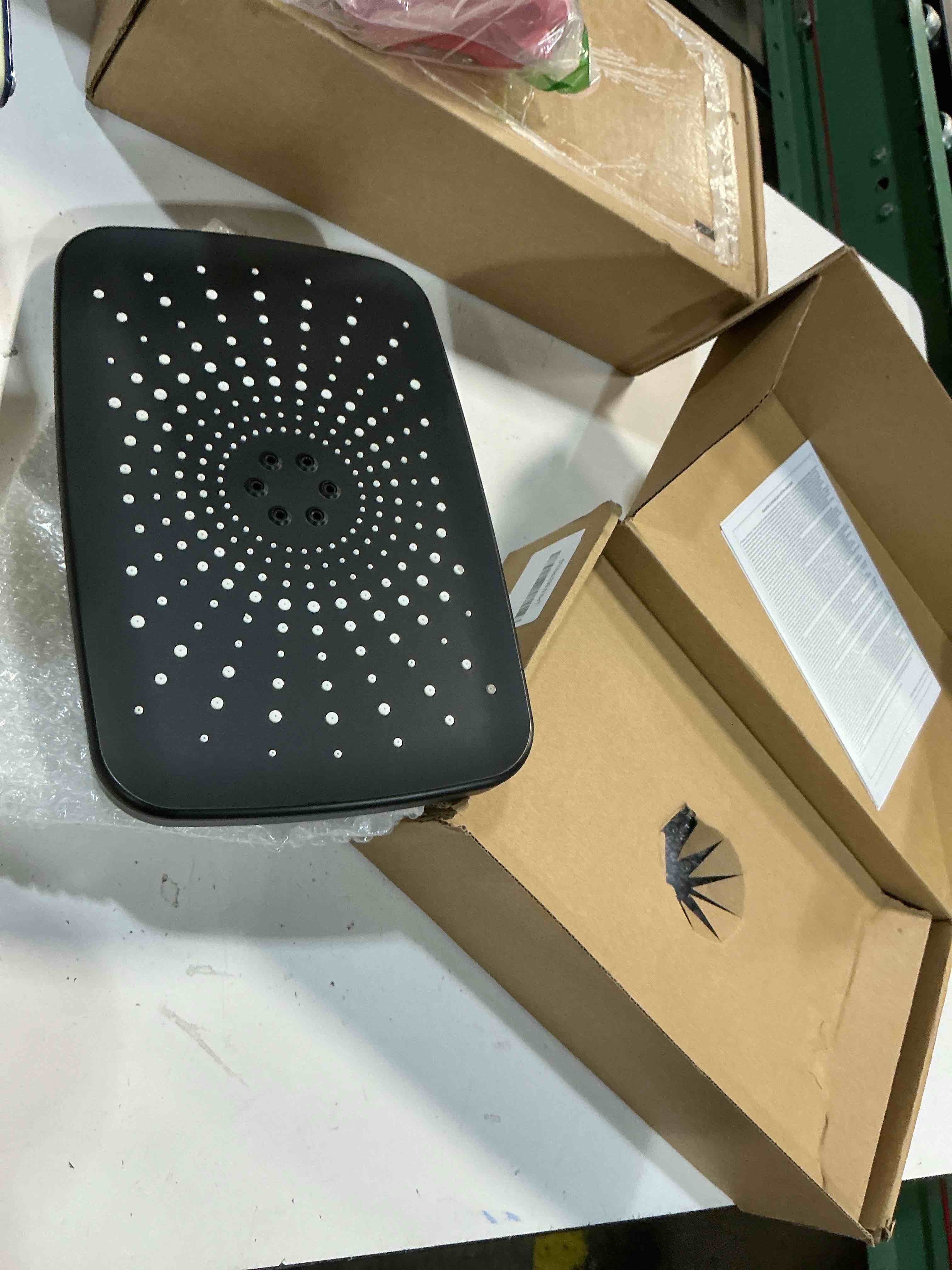 Condition photo showing New/Like New for wide rain shower head with 5 modes handheld showerheads, high pressure showerhead combo with extension arm for bathroom accessories, adjustable shower head with anti-clog nozzles (black)