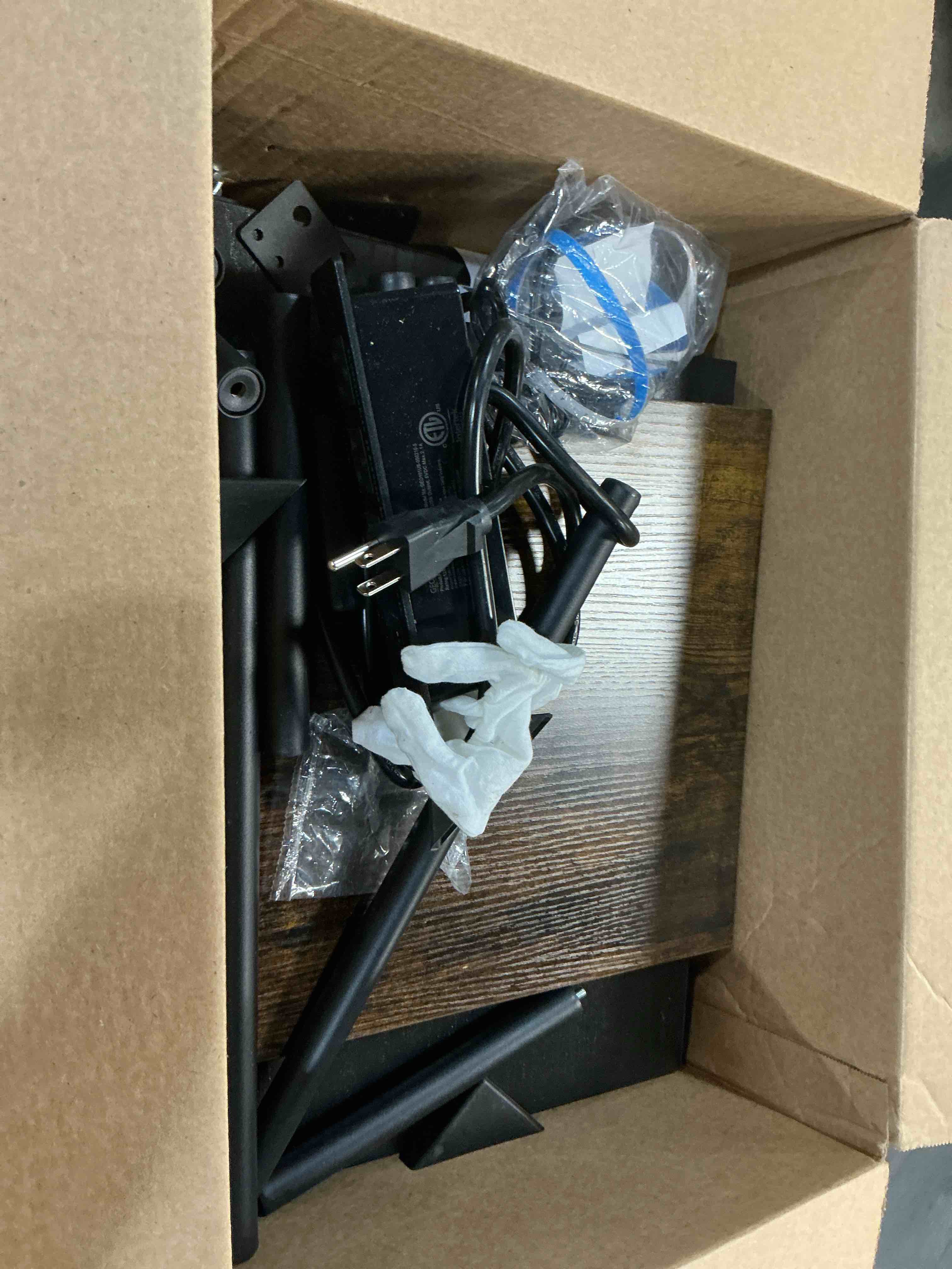Condition photo showing As Is for led tv stand for bedroom black 50 inch tv stand with power outlet, 3 tier small entertainment center with storage farmhouse tv media console table for 50 43 40 32 inch tv